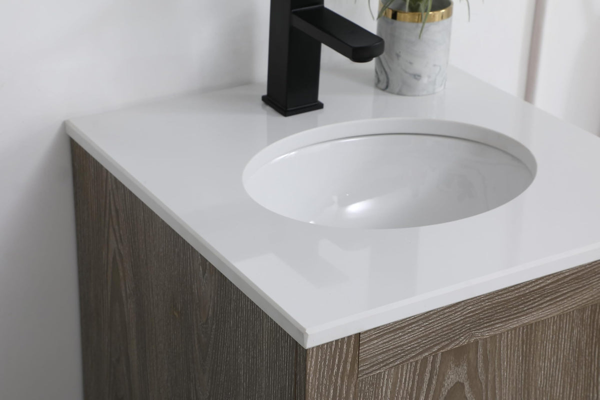 18" Pre-Assembled Bathroom Vanity with Sink, Engineered Wood, Ivory White Engineered Marble Countertop Included, Single Oval Porcelain Sink, 1 Soft-Close Drawers, Expresso
