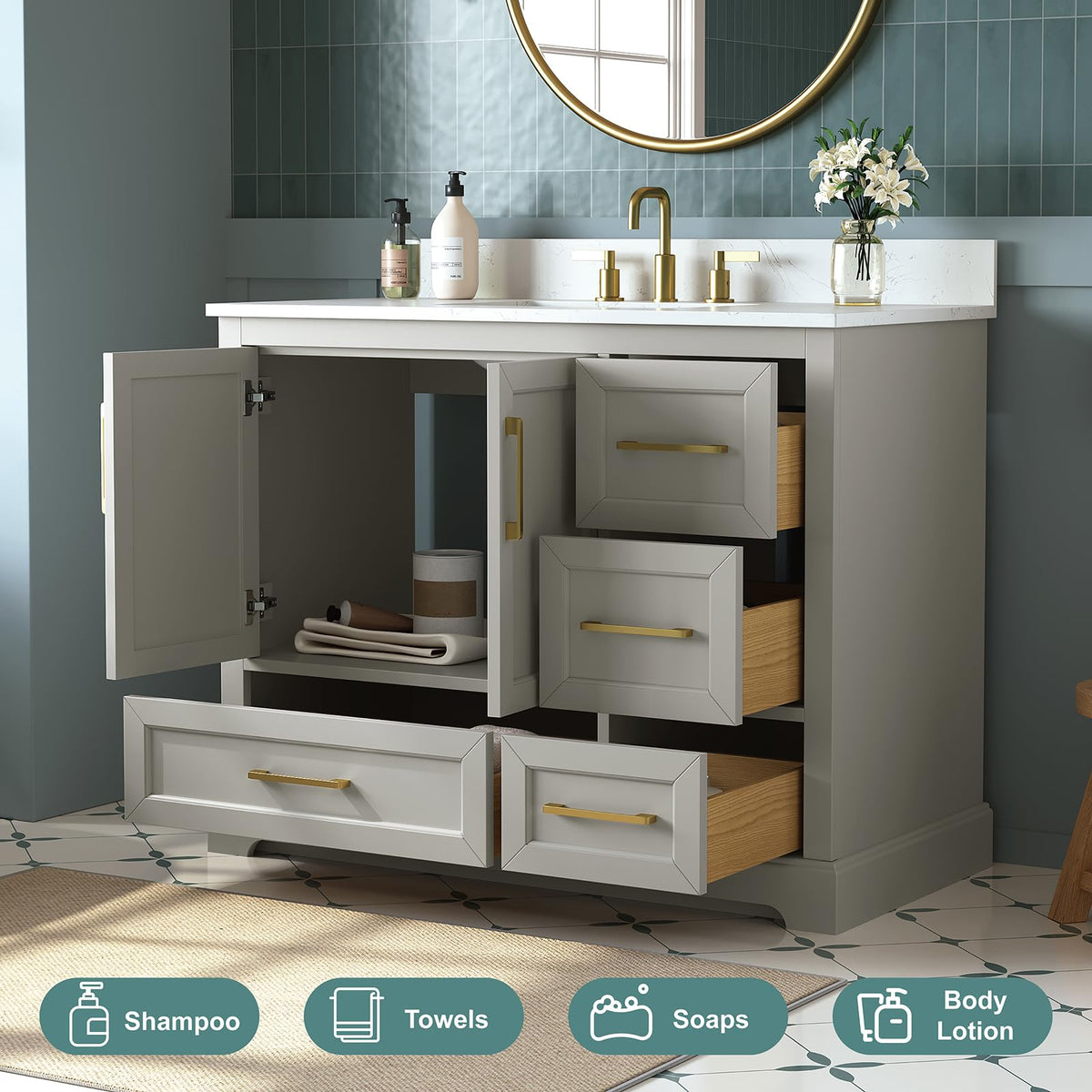 60 Inch Bathroom Vanity with Double Sink Combo, Greige