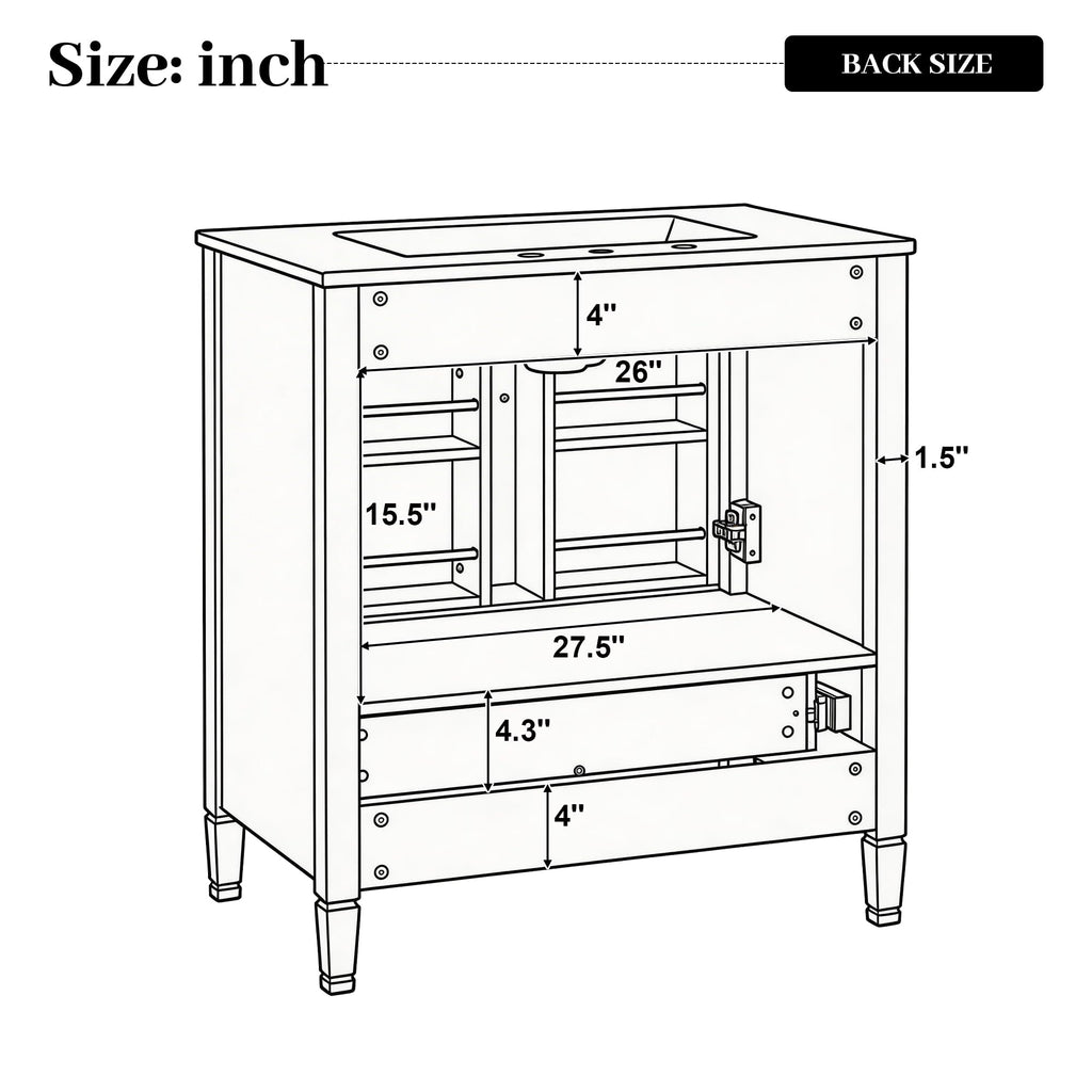 30" Bathroom Vanity Cabinet with Undermount Sink, Storage Rack Shelf, Multi-Functional Drawer Divider, Soft Closing Doors, Black