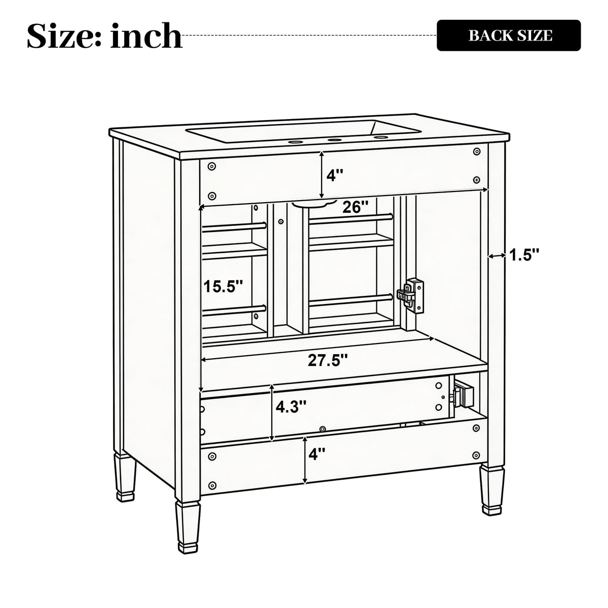 30" Bathroom Vanity Cabinet with Undermount Sink, Storage Rack Shelf, Multi-Functional Drawer Divider, Soft Closing Doors, Black