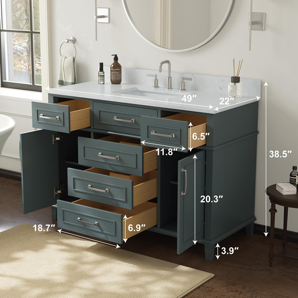 60 Inch Bathroom Vanity with Sink, Fully Assembled, Green