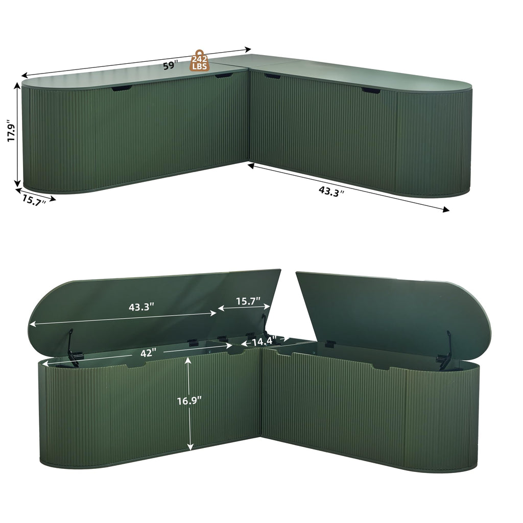 RARZOE 43.3" Fluted Storage Chest, Oval Storage Bench with 4 Wheels,(Green)