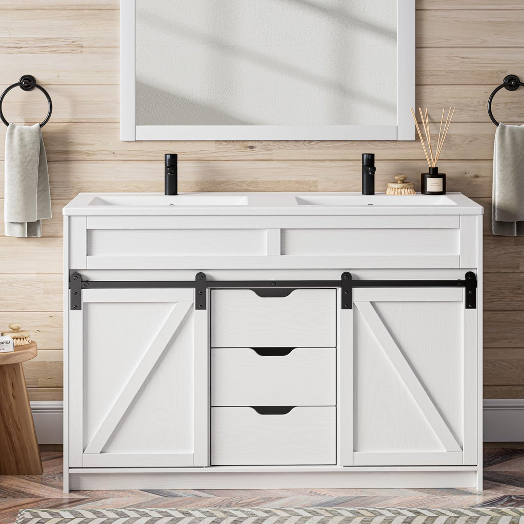 30" Bathroom Vanity with Sink, Sliding Barn Door & 3 Drawers