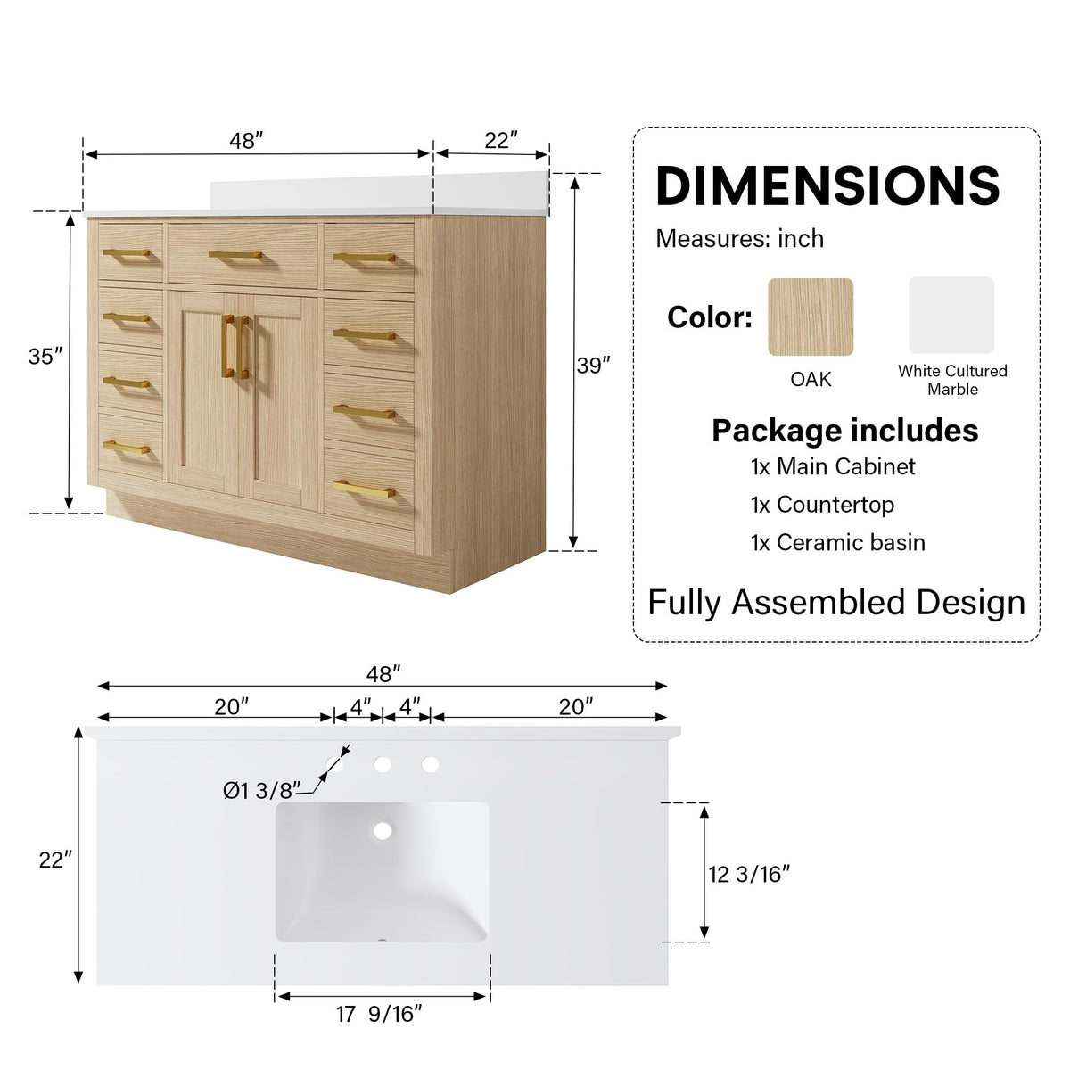 WELLFOR 36-Inch Bathroom Vanity with Sink W/ 2 Doors & 4 Drawers & 1 Flip Drawer,Navy Blue Vanity W/Matte Black Handles