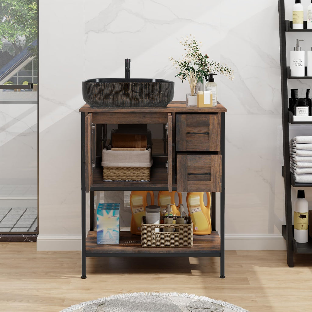 YOURLITE 36-Inch Farmhouse Bathroom Vanity with Vessel Sink, Rustic Brown