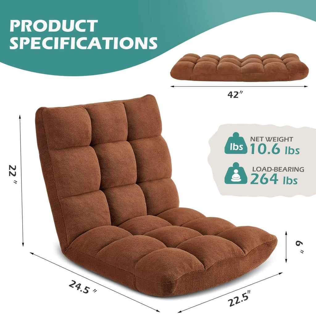 Folding Floor Gaming Chair 14-Poistion Cushioned Adjustable Floor Lazy Sofa Chair w/Breathable Cotton & Skin-Friendly Velvet for Adults & Kids Perfect for Reading Gaming Meditating, Darkblue
