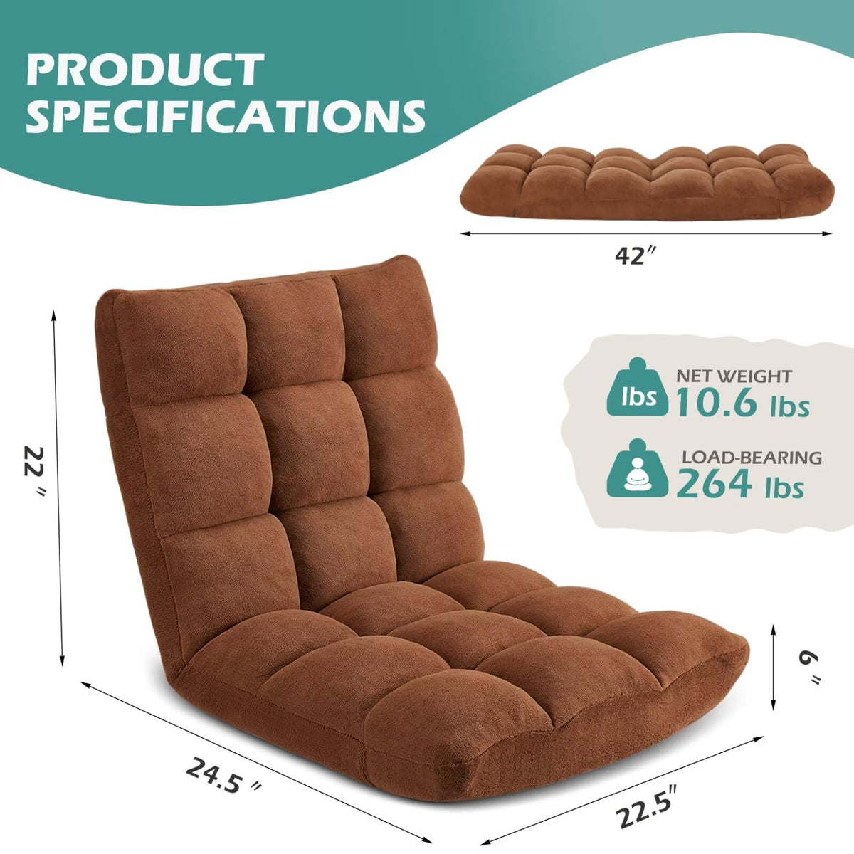 Folding Floor Gaming Chair 14-Poistion Cushioned Adjustable Floor Lazy Sofa Chair w/Breathable Cotton & Skin-Friendly Velvet for Adults & Kids Perfect for Reading Gaming Meditating, Darkblue