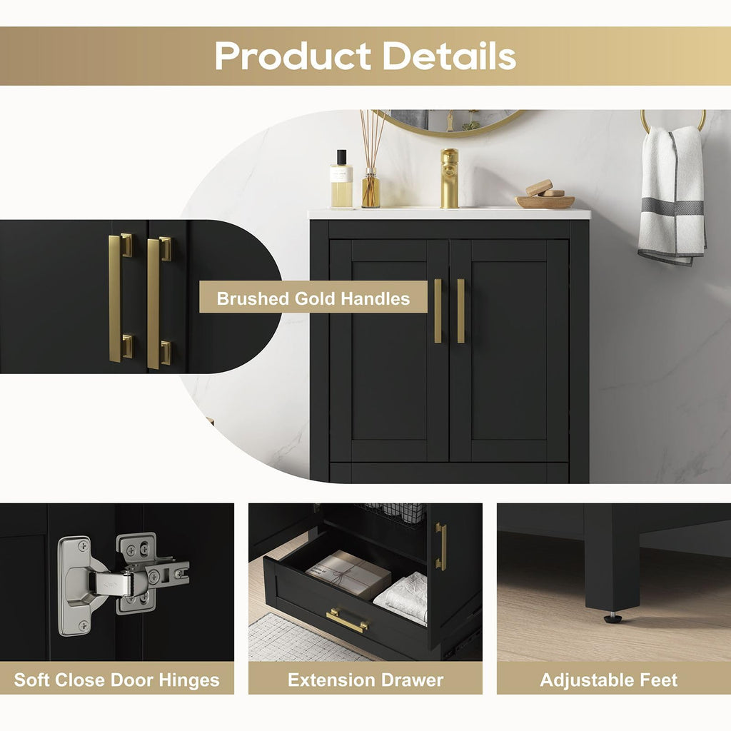 36 Inch Modern Bathroom Vanity with Sink, Black