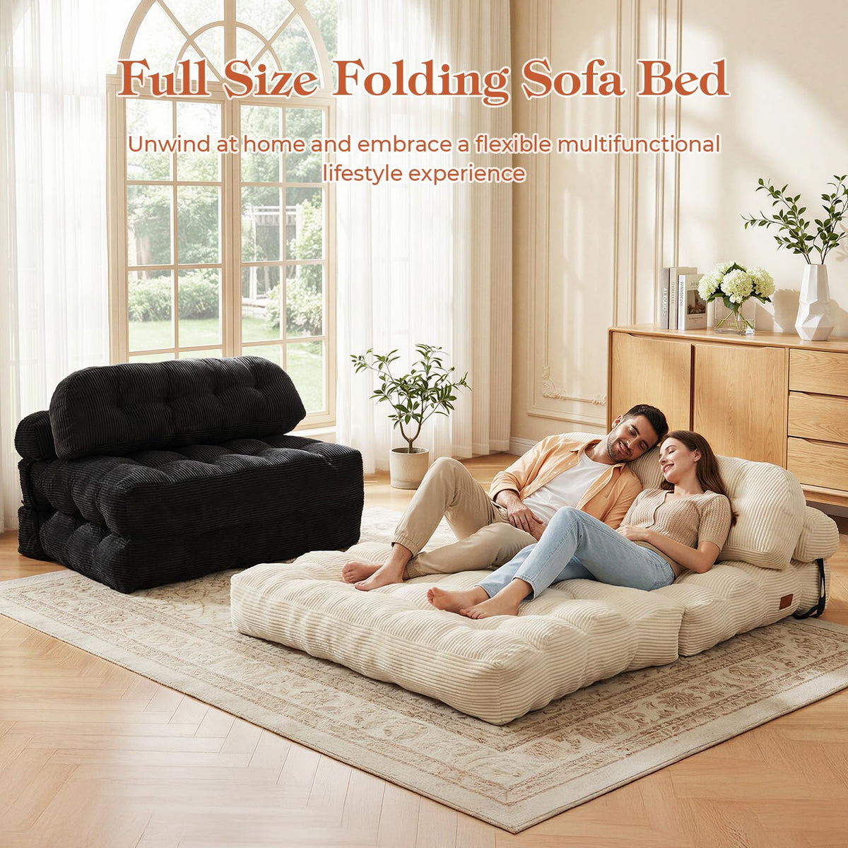 Folding Sofa Bed, Convertible Sleeper Chair with Back Support and Pillow