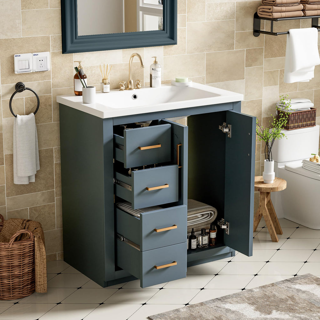 30 Inch Green Bathroom Vanity with Sink & Gold Handles,Light Luxury