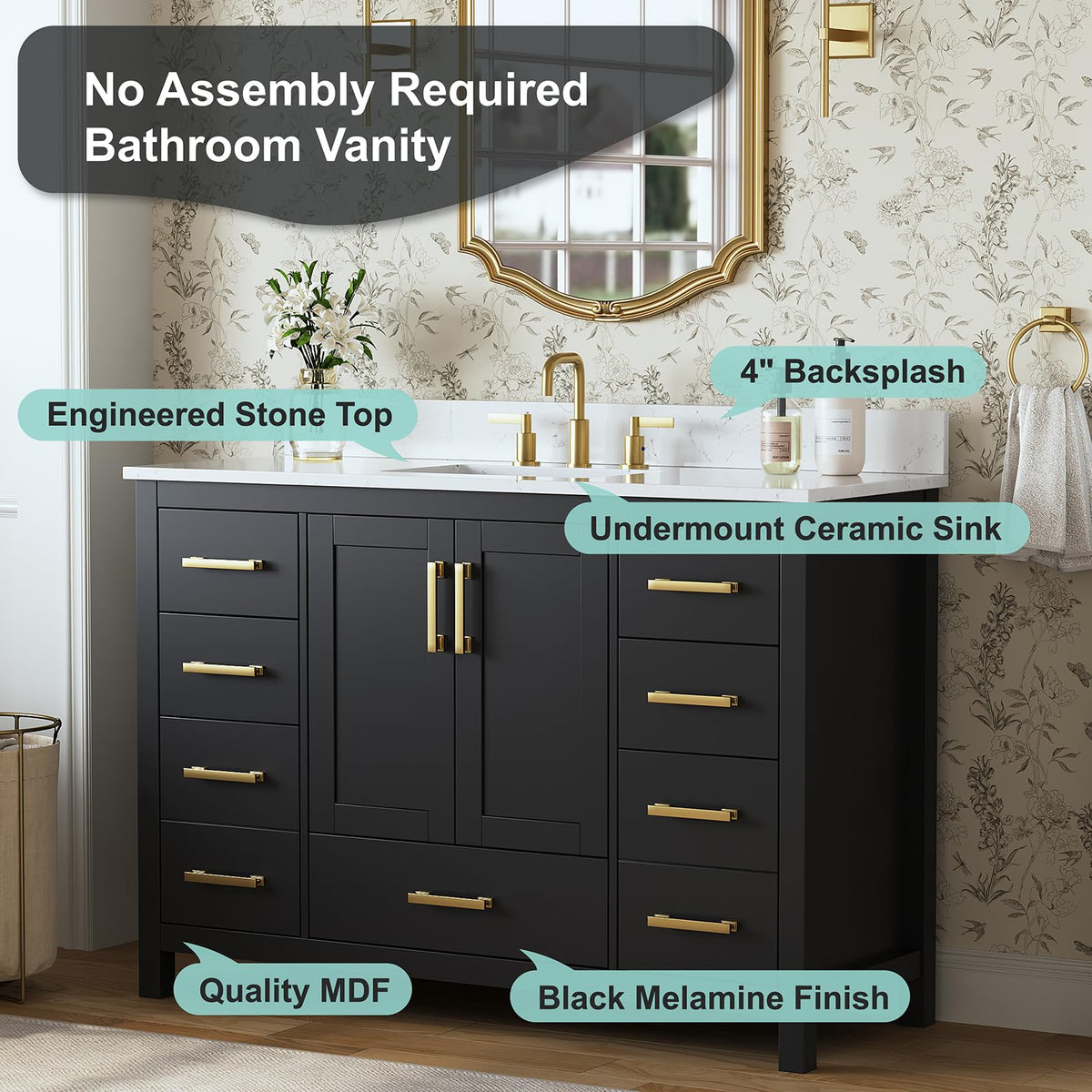 60 Inch Bathroom Vanity Double Sink, Steel Blue