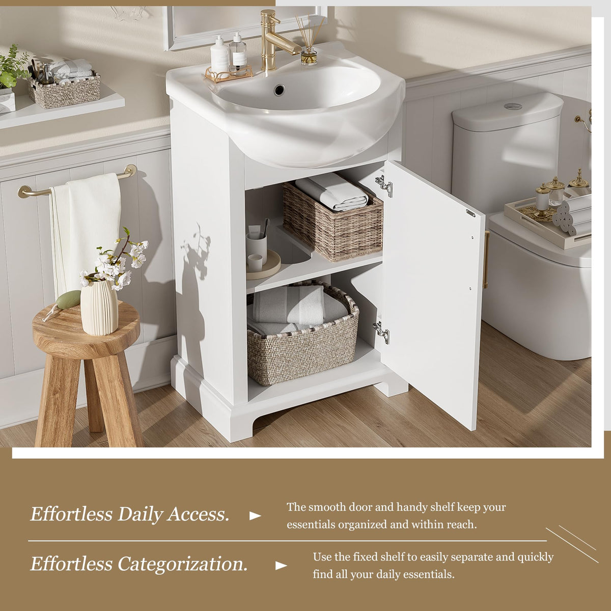 YOPTO 20" Bathroom Vanity with Ceramic Sink, French Style, Black