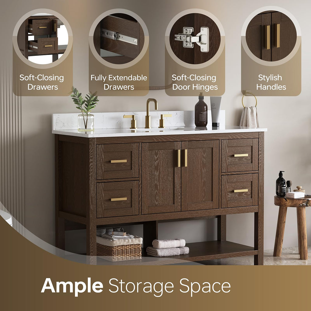 42 Inch Bathroom Vanity with Sink, Fully-Assembled, Walnut