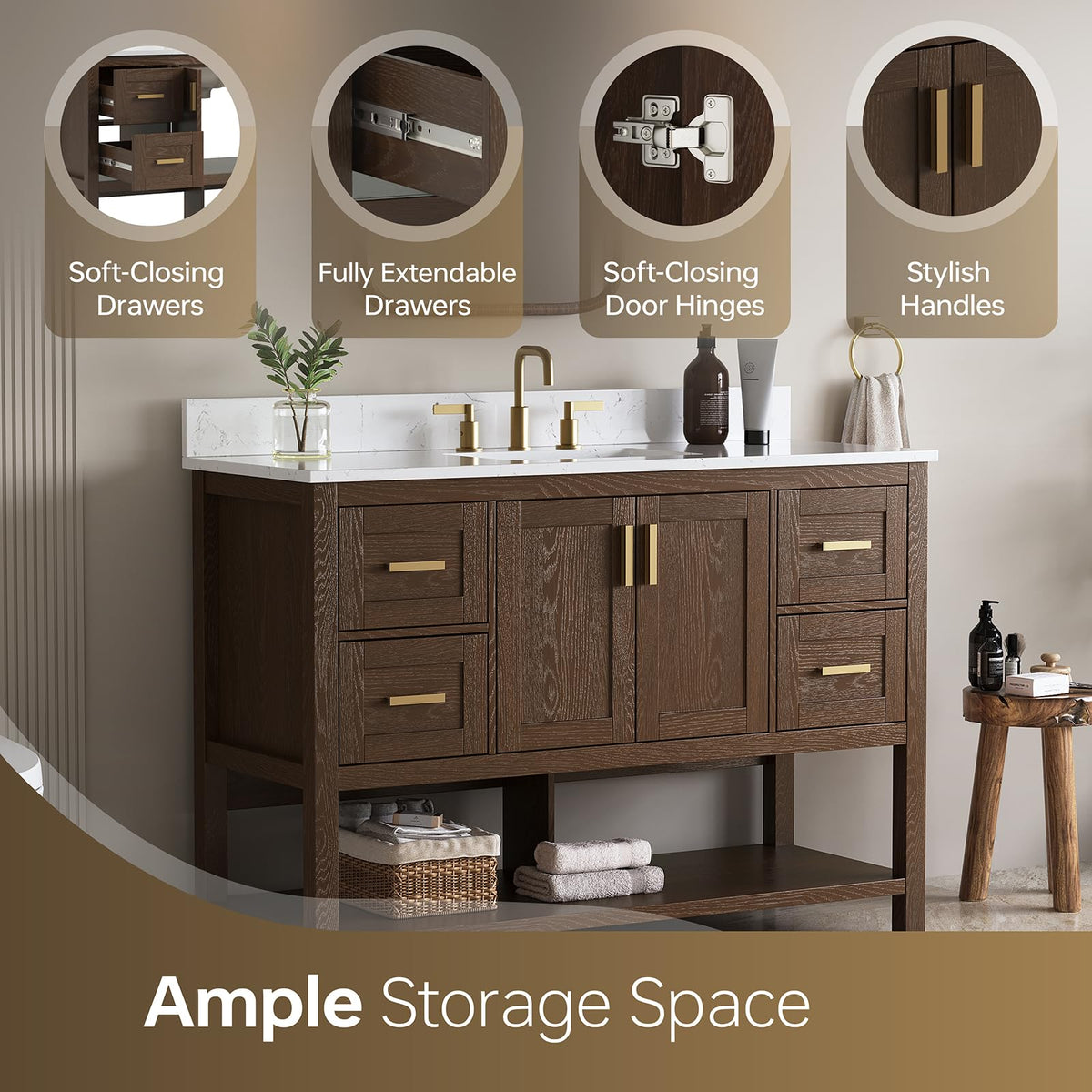 42 Inch Bathroom Vanity with Sink, Fully-Assembled, Walnut