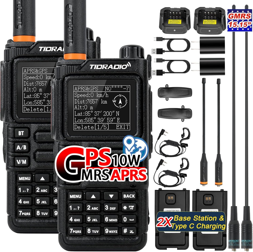 TIDRADIO TD-H9 10W GPS/APRS GMRS Handheld Radio, APP/Web Programming, Bluetoth, Noise Reduction, Repeater Capable, Spectrum Analysis, Compass, Air Band, NOAA, Long Range Walkie Talkies for Off-Roading