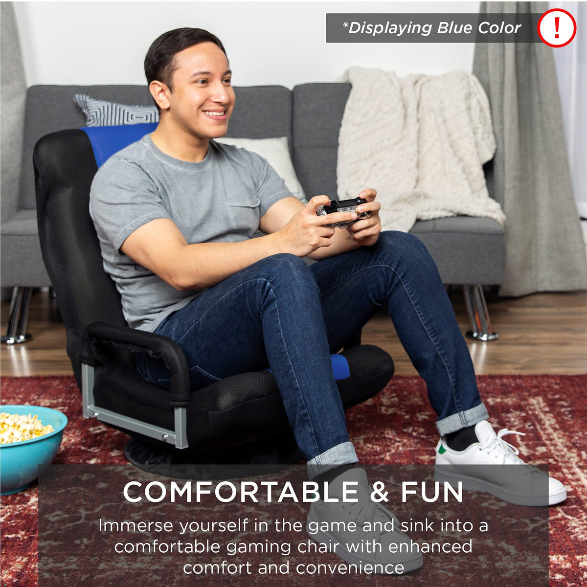 Best Choice Products Swivel Gaming Chair 360 Degree Multipurpose Floor Chair Rocker for TV, Reading, Playing Video Games w/Lumbar Support, Armrest Handles, Adjustable Foldable Backrest - Black/Black