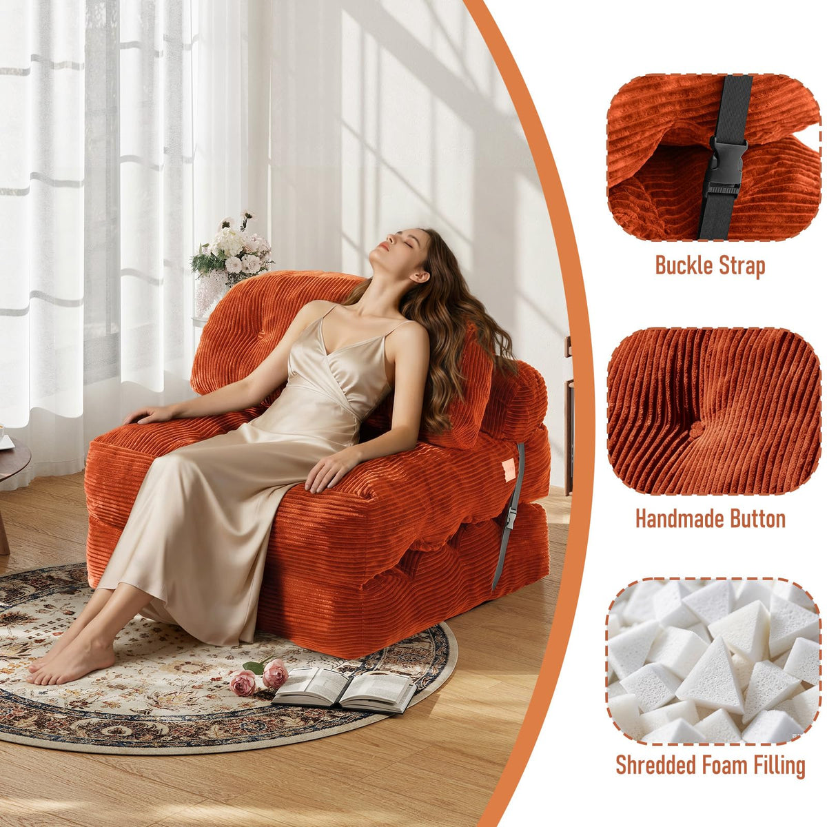 Folding Sofa Bed, Convertible Sleeper Chair with Back Support and Pillow