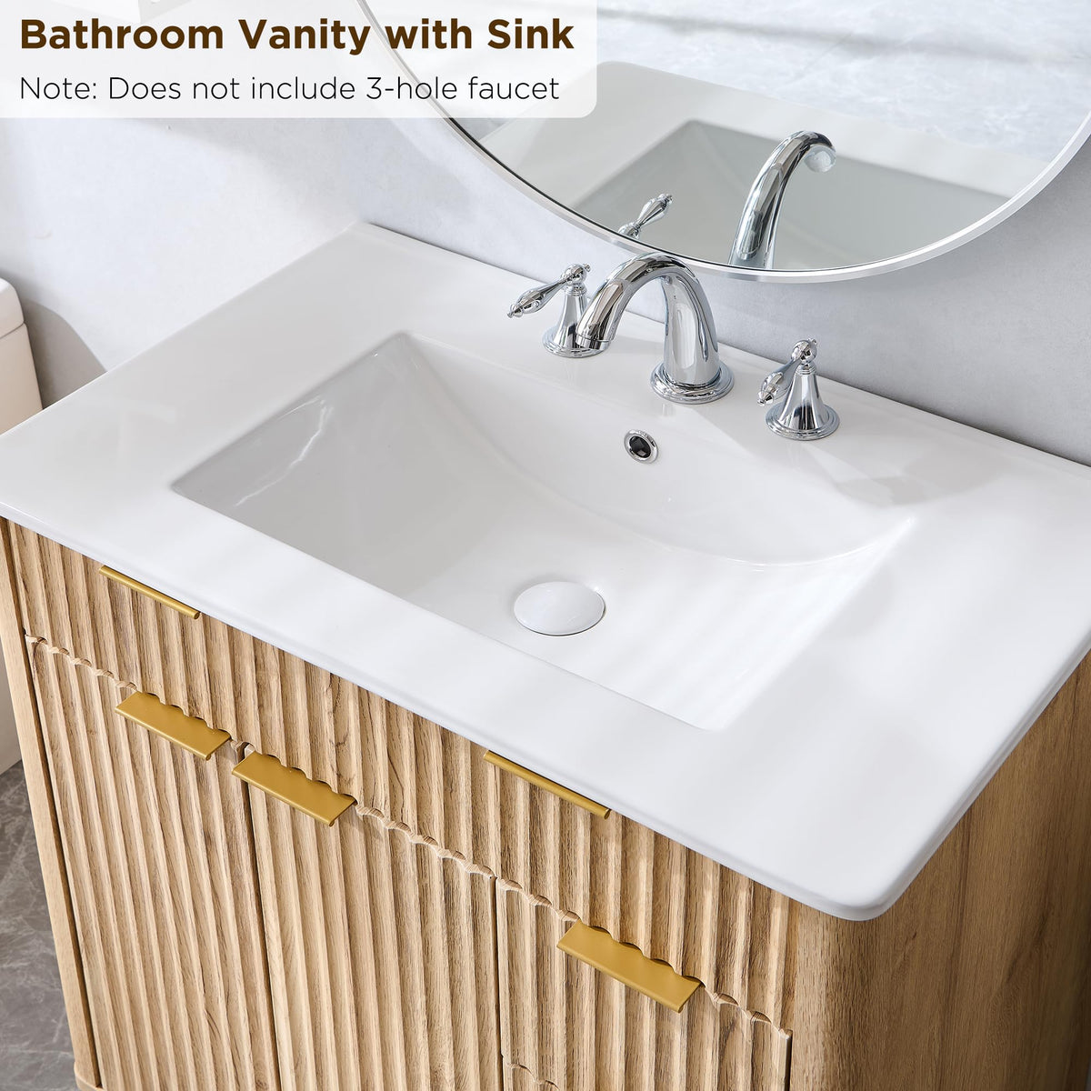 T4TREAM 60" Fluted Bathroom Vanity with Resin Sink Combo, Natural Oak