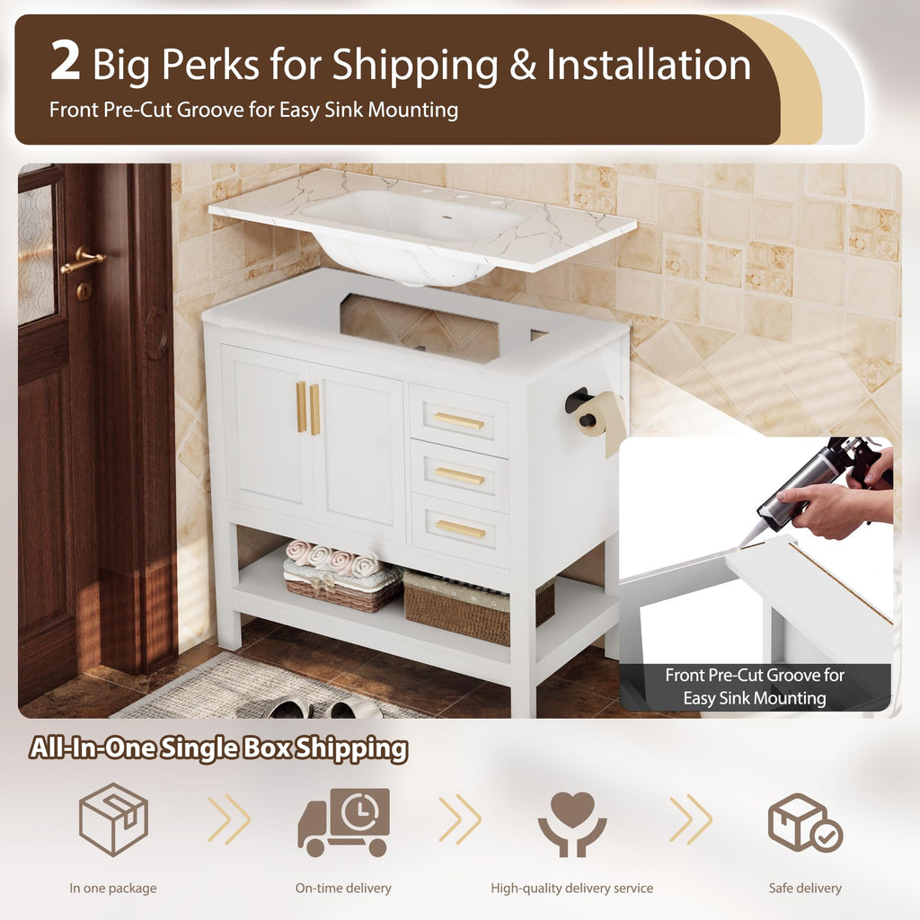 36 Inch Bathroom Vanity with Sink, Saw Cut Brown