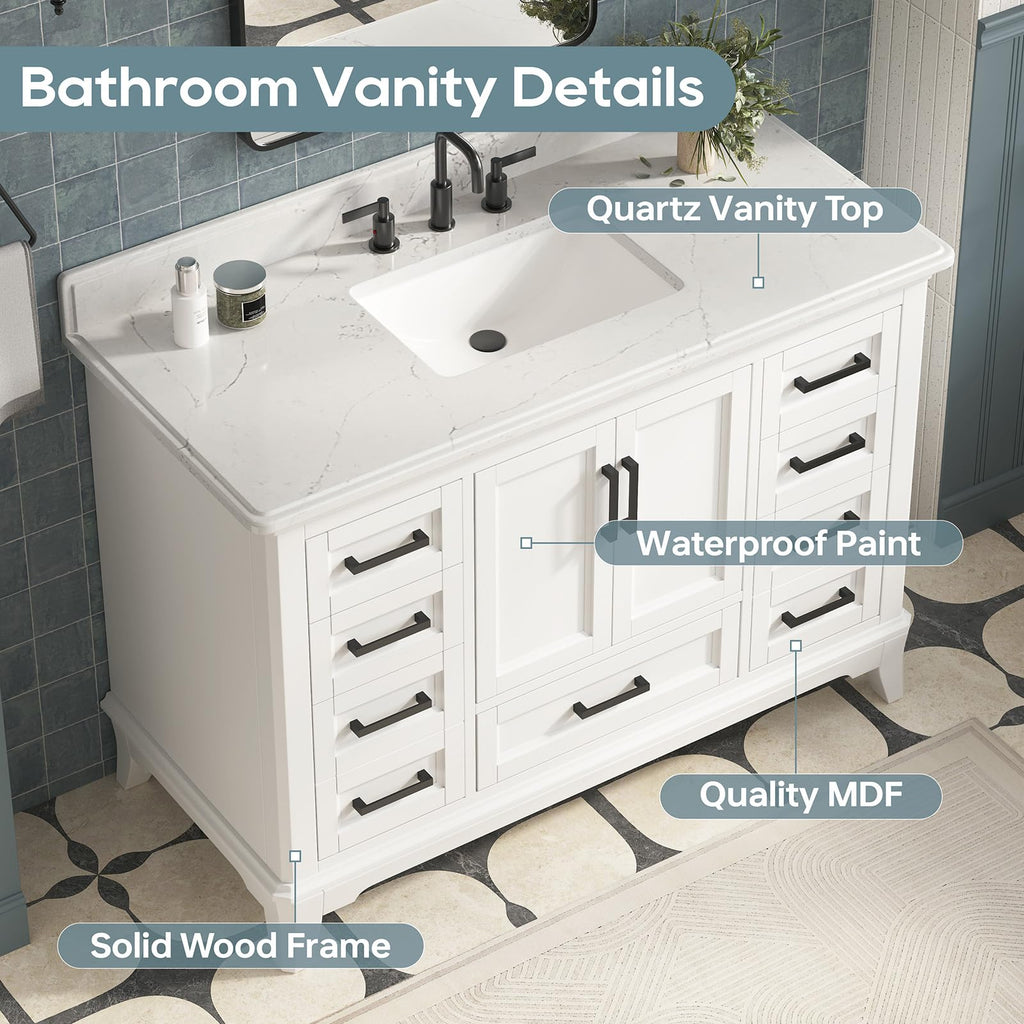 42 Inch Bathroom Vanity with Sink, Pre Assembled, White