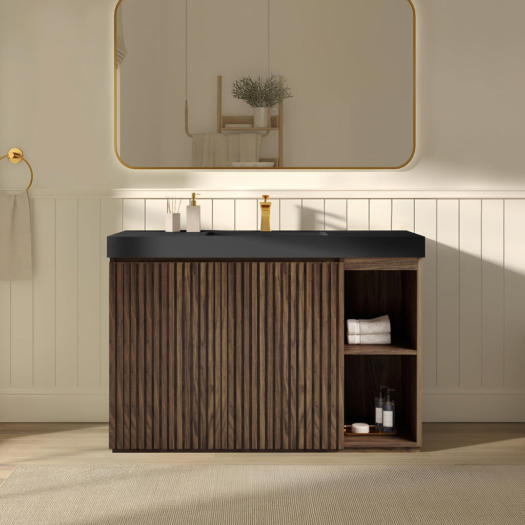 36â Modern Bathroom Vanity with Black Sink, Smoked Brown