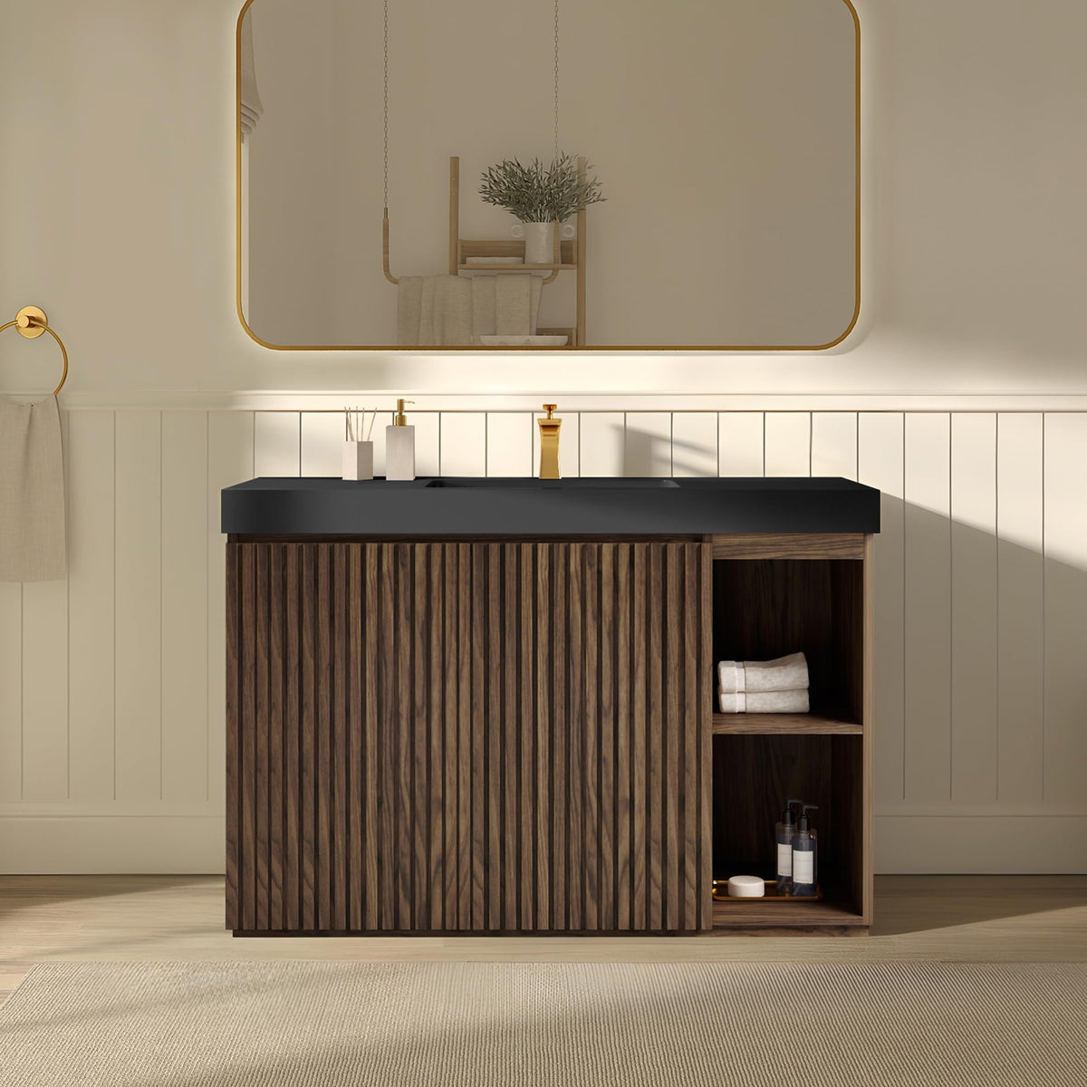 36â Modern Bathroom Vanity with Black Sink, Smoked Brown