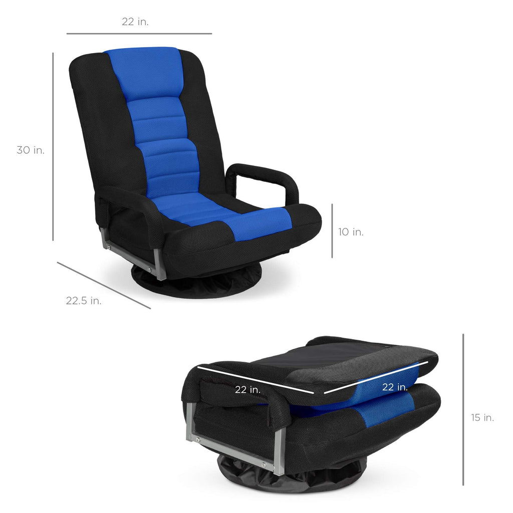 Best Choice Products Swivel Gaming Chair 360 Degree Multipurpose Floor Chair Rocker for TV, Reading, Playing Video Games w/Lumbar Support, Armrest Handles, Adjustable Foldable Backrest - Black/Black