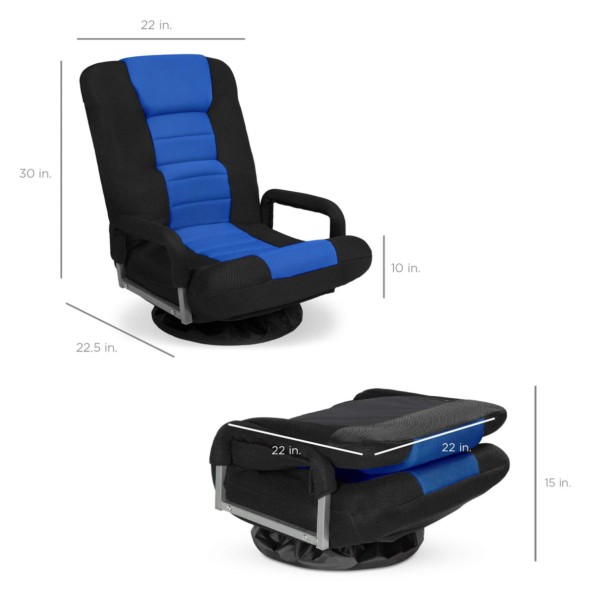 Best Choice Products Swivel Gaming Chair 360 Degree Multipurpose Floor Chair Rocker for TV, Reading, Playing Video Games w/Lumbar Support, Armrest Handles, Adjustable Foldable Backrest - Black/Black