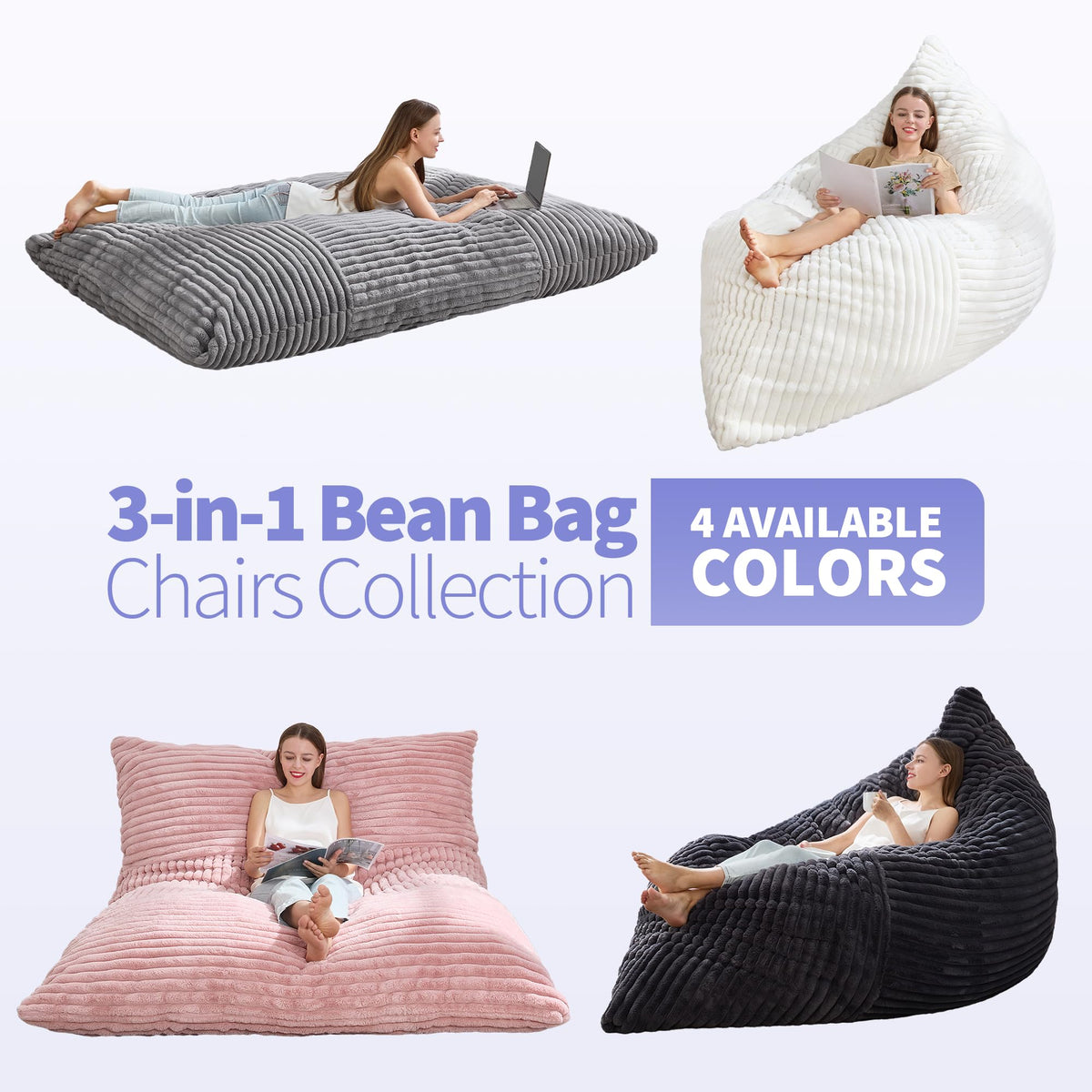 Hobestluk Adult Bean Bag Chair 3 in 1 Convertible Large Bean Bag Sofa