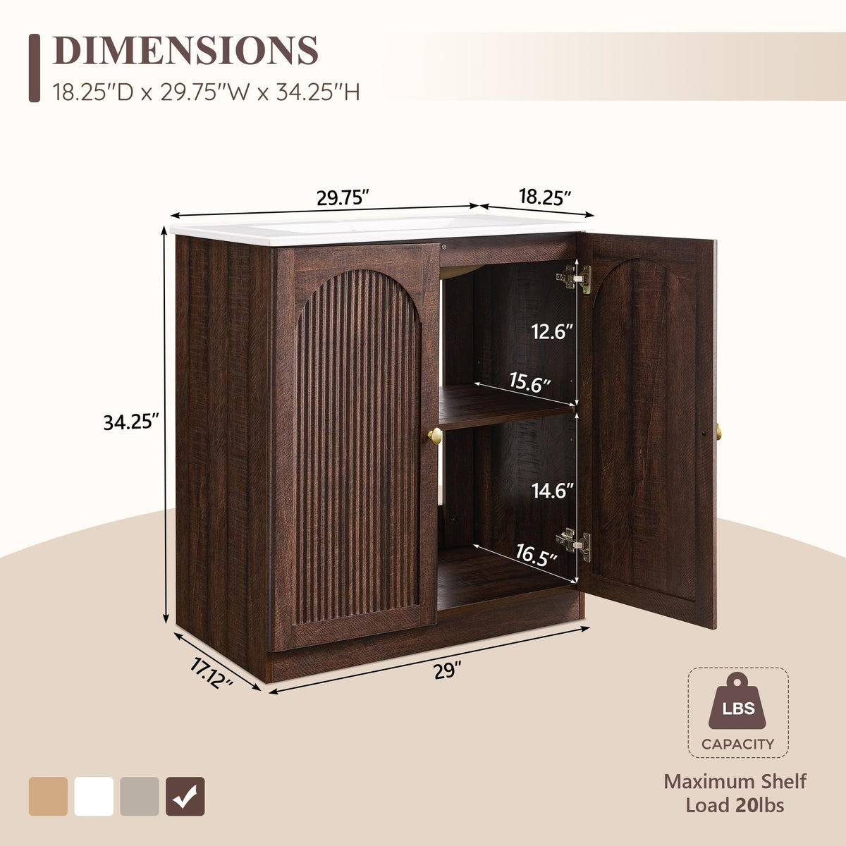 IFGET 30 Inch Bathroom Vanity with Sink, Arched Fluted Design, Natural Oak