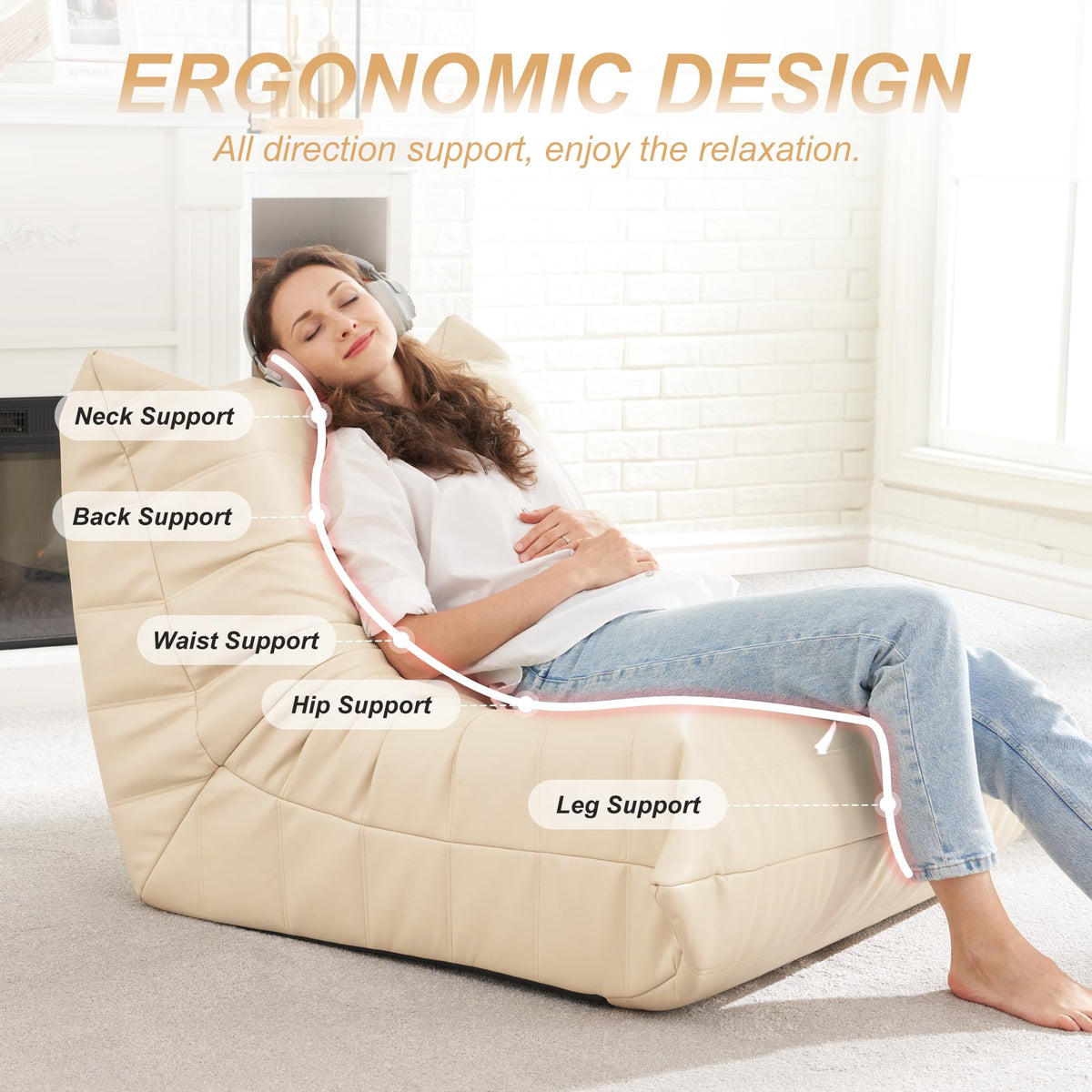 Hobestluk Bean Bag Chair Adult Leather Togo Chair Memory Foam Living Room