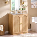 IFGET 30 Inch Bathroom Vanity with Sink, Arched Fluted Design, Natural Oak