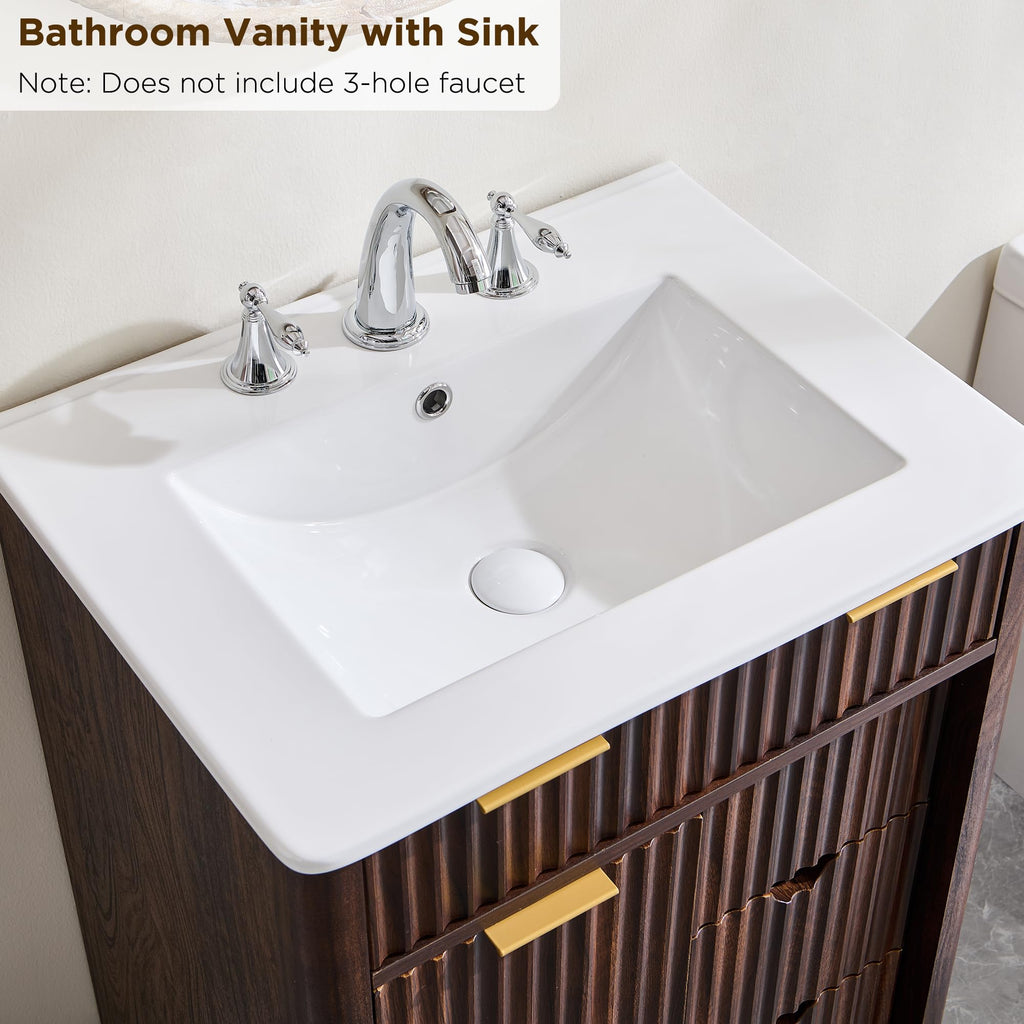 T4TREAM 60" Fluted Bathroom Vanity with Resin Sink Combo, Natural Oak