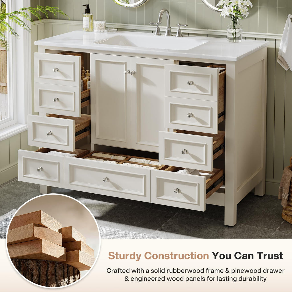 Tribesigns 30" Bathroom Vanity with Sink, Freestanding Bathroom Vanities Cabinet with Ceramic Basin Combo, Bathroom Sink Cabinet with 2 Doors and 1 Drawer, Solid Wooden Frame (Navy Blue, 30 INCH)