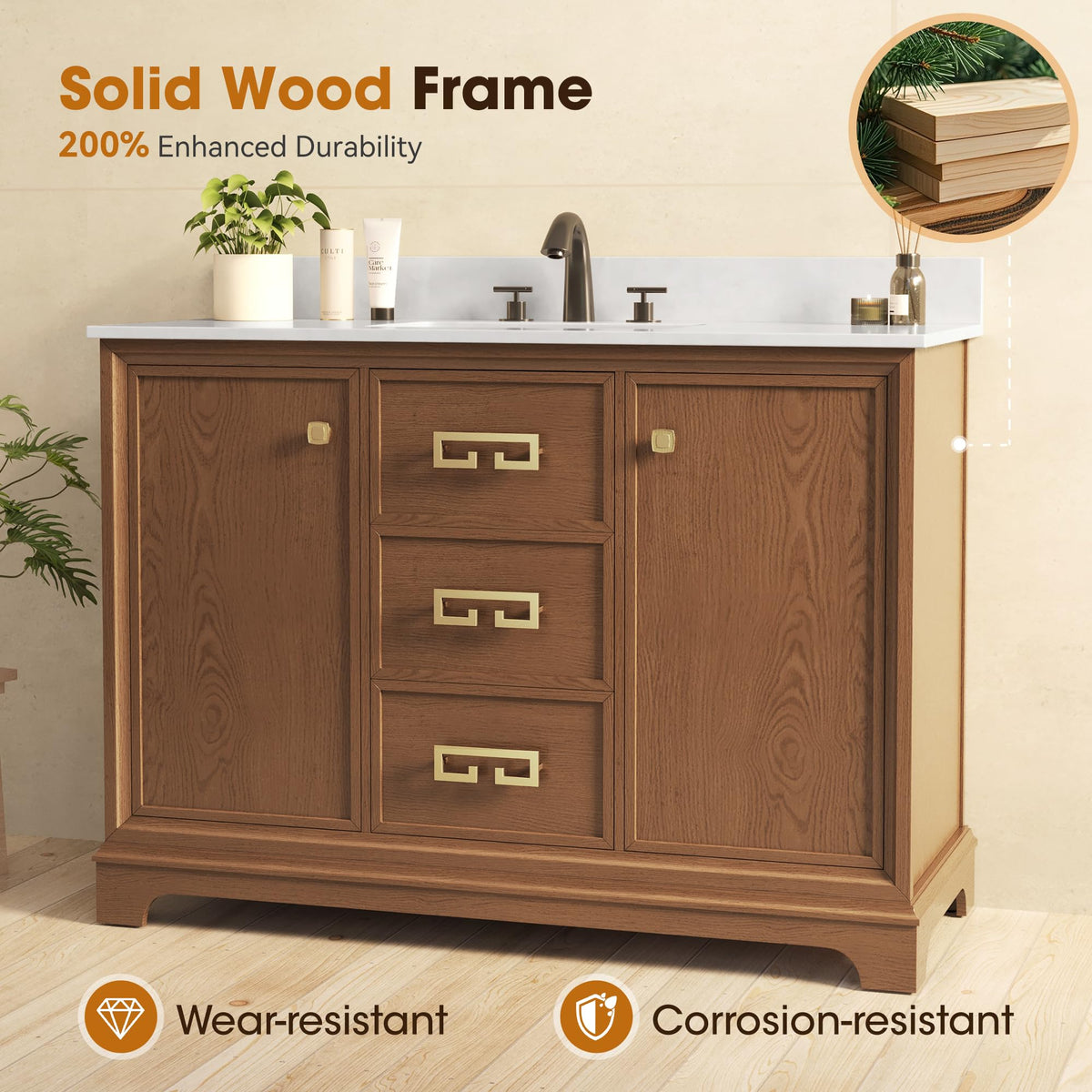 72 Inch Double Sink Bathroom Vanity Solid Wood, Fully Assembled