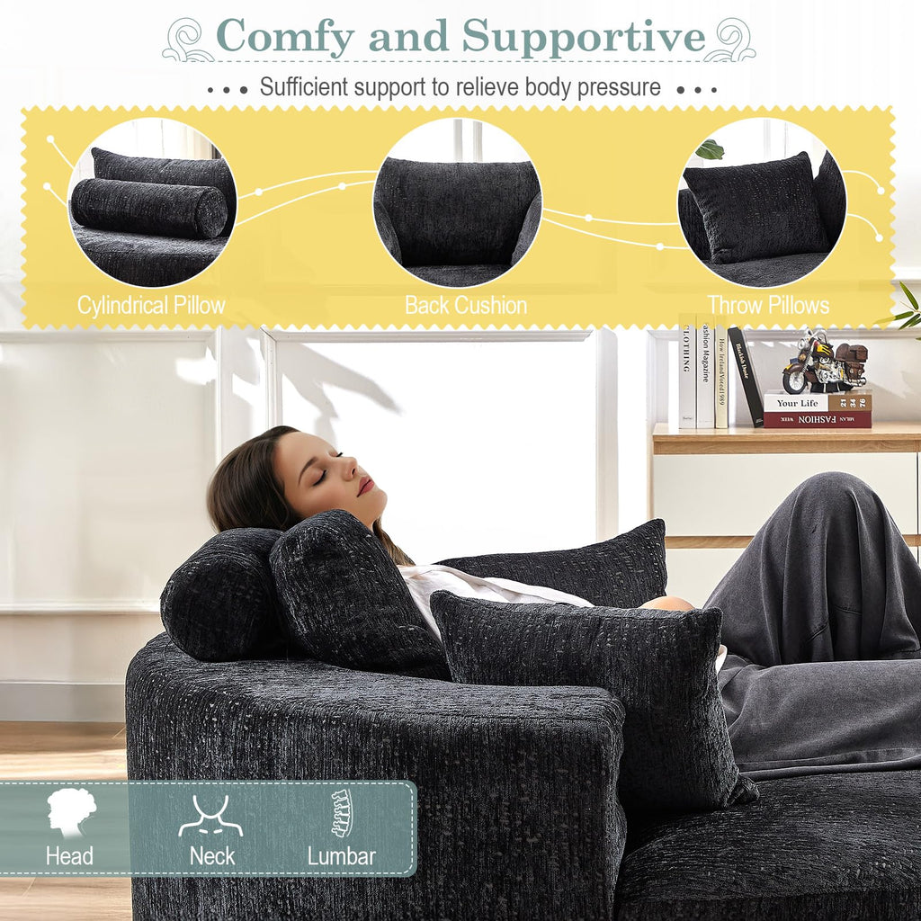 Oversized Round Chaise Longue Chair Indoor, Modern 55-inch Upholstered Corduroy Deep Seat Circle Single Cloud Lounge Floor Sofa Chair for Living Room, Bedroom Apartment, Beige