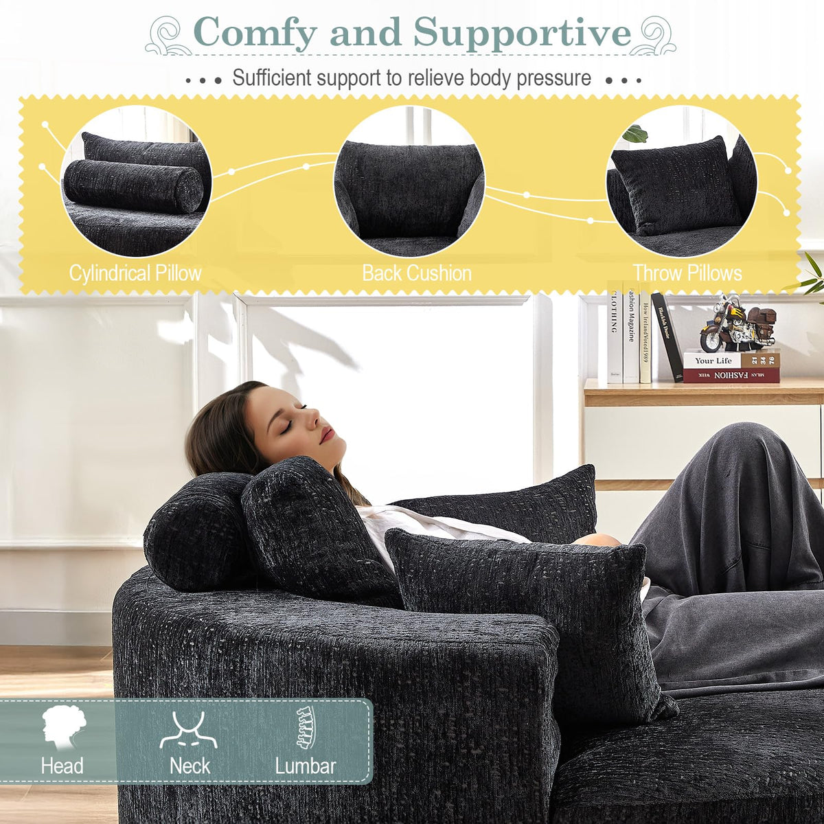 Oversized Round Chaise Longue Chair Indoor, Modern 55-inch Upholstered Corduroy Deep Seat Circle Single Cloud Lounge Floor Sofa Chair for Living Room, Bedroom Apartment, Beige