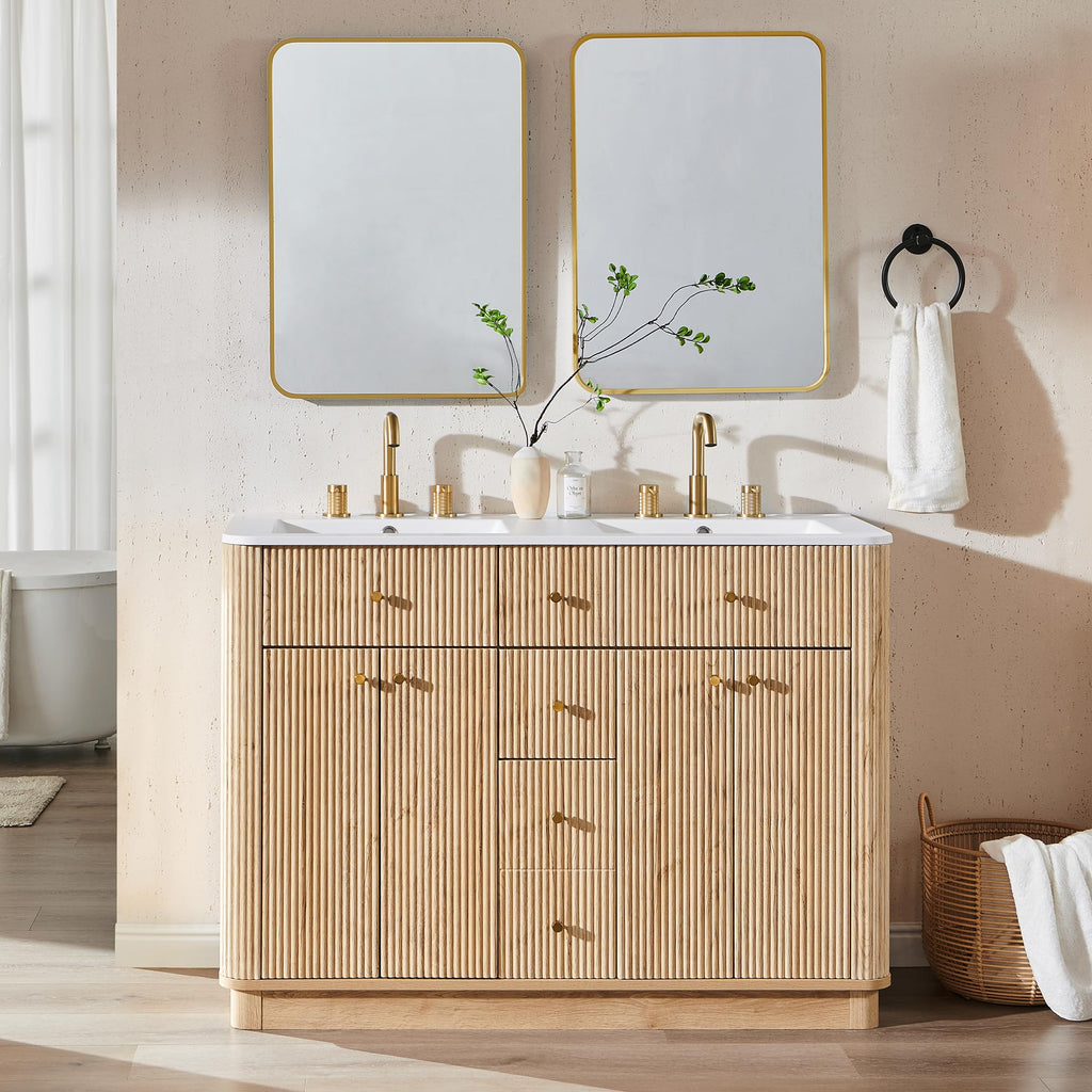 T4TREAM 36" Fluted Bathroom Vanity with Single Sink, Natural Oak