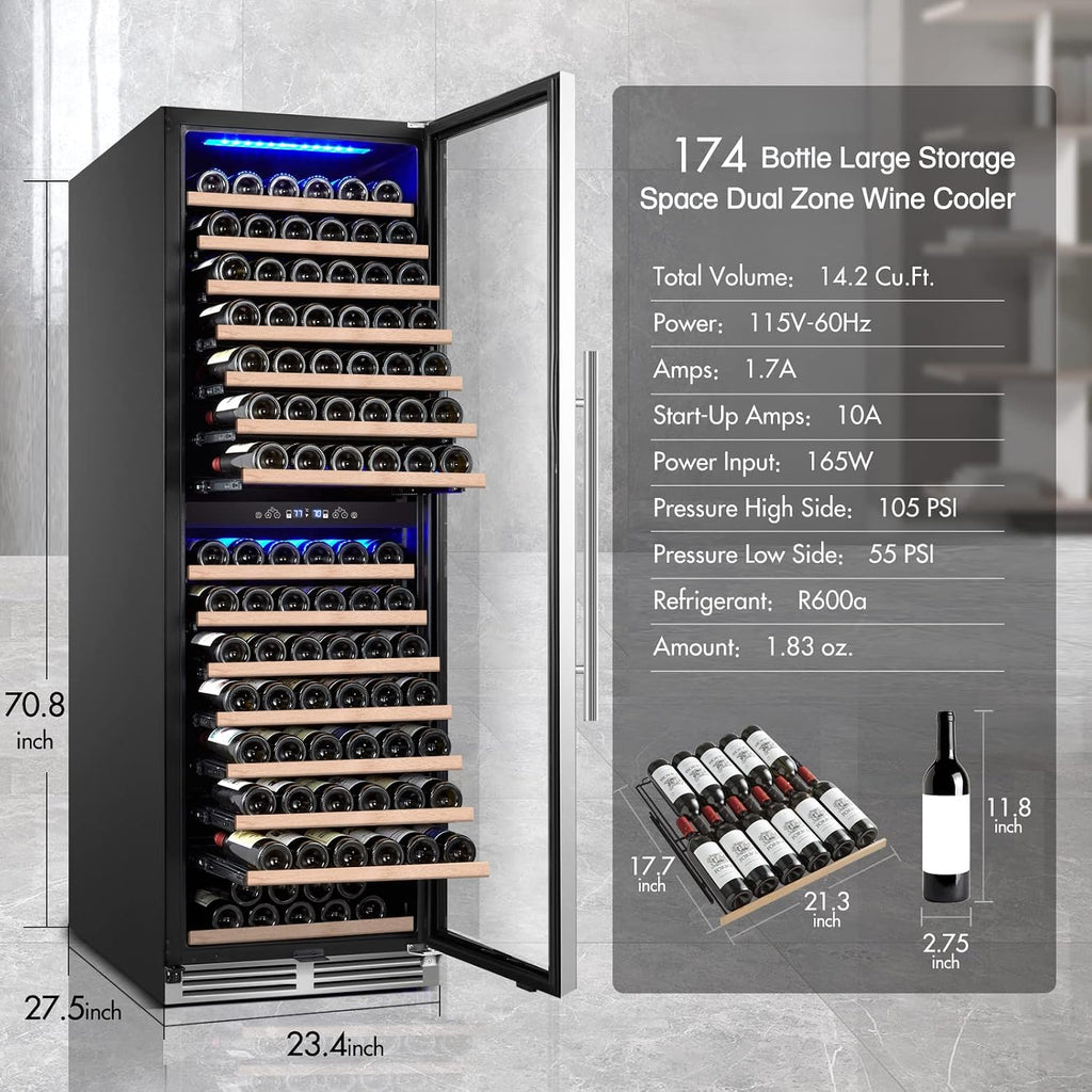 BODEGA 24" Dual Zone Wine fridge,174 Bottles Wine Cooler Refrigerator