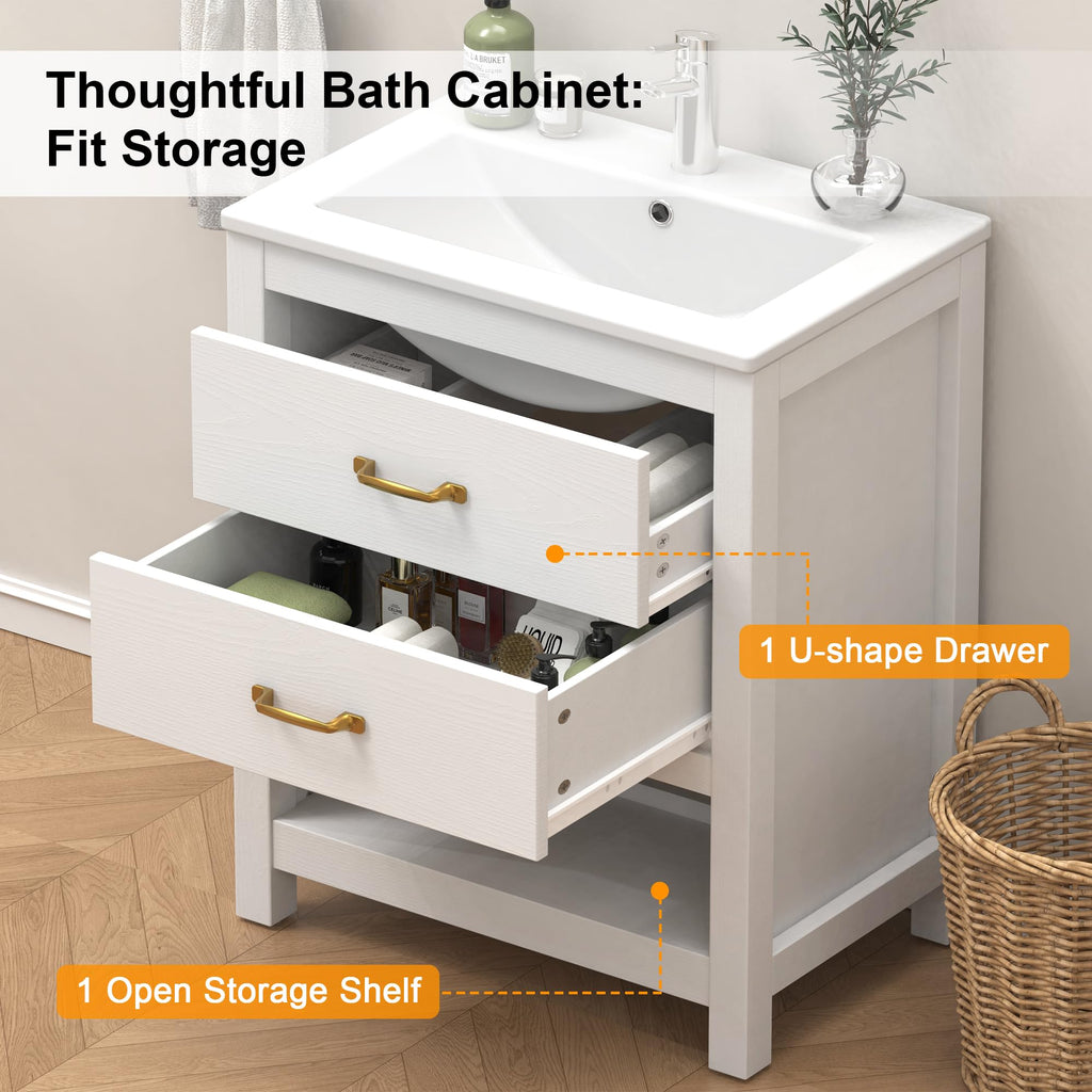 30" Bathroom Vanity with Sink, Sliding Barn Door & 3 Drawers