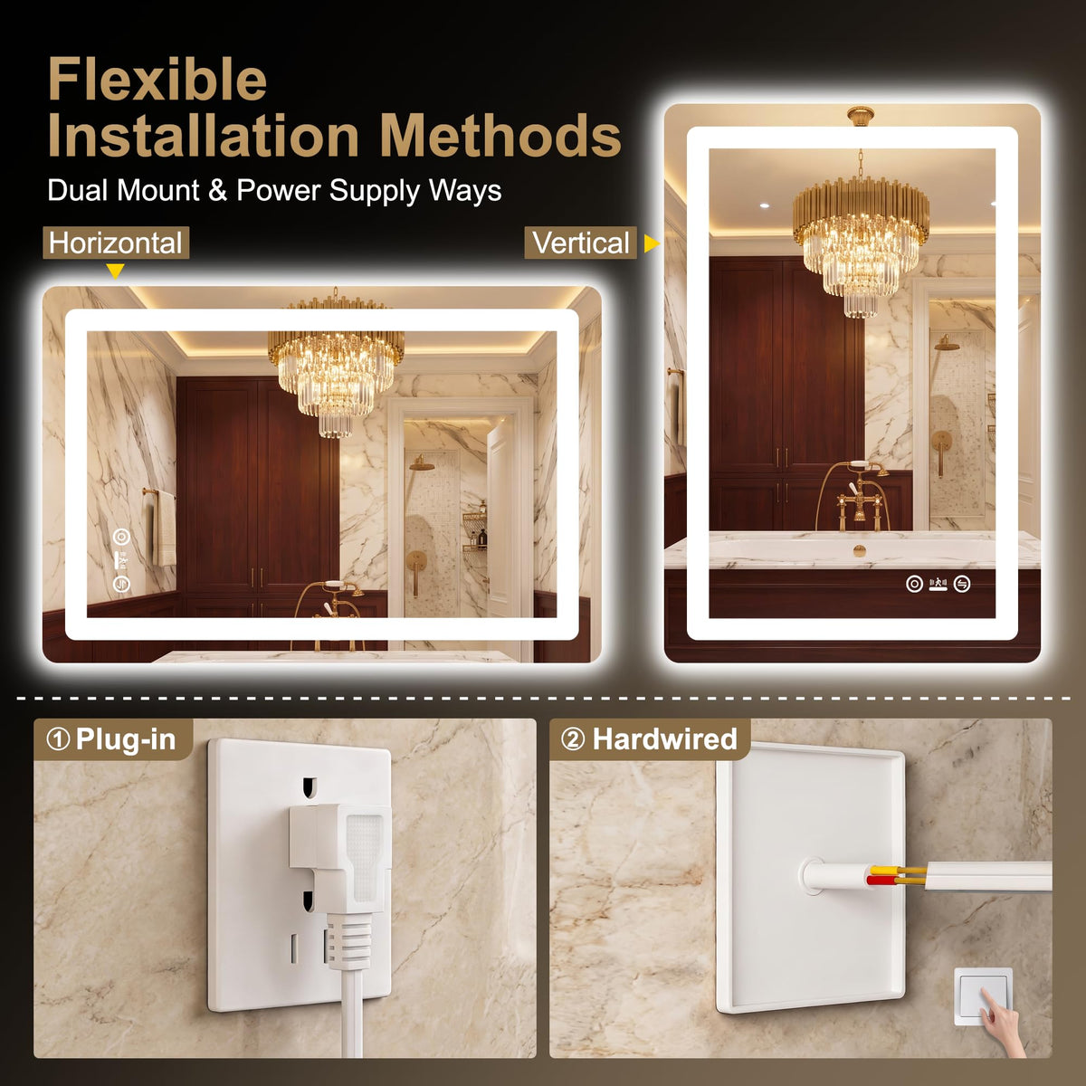 LED Bathroom Vanity Mirror with Lights, 30"x50", Motion Sensor Auto On/Off