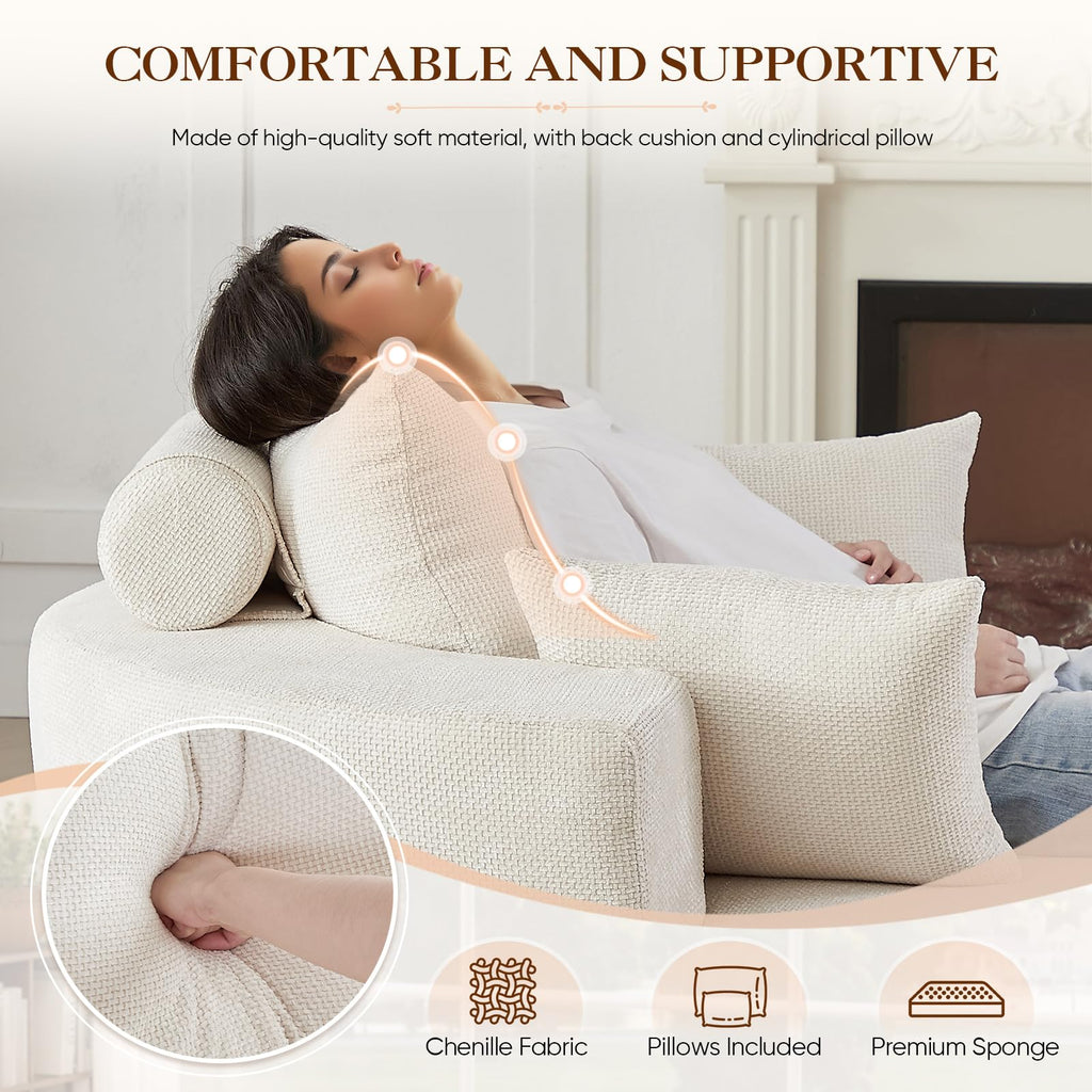 Oversized Round Chaise Longue Chair Indoor, Modern 55-inch Upholstered Corduroy Deep Seat Circle Single Cloud Lounge Floor Sofa Chair for Living Room, Bedroom Apartment, Beige