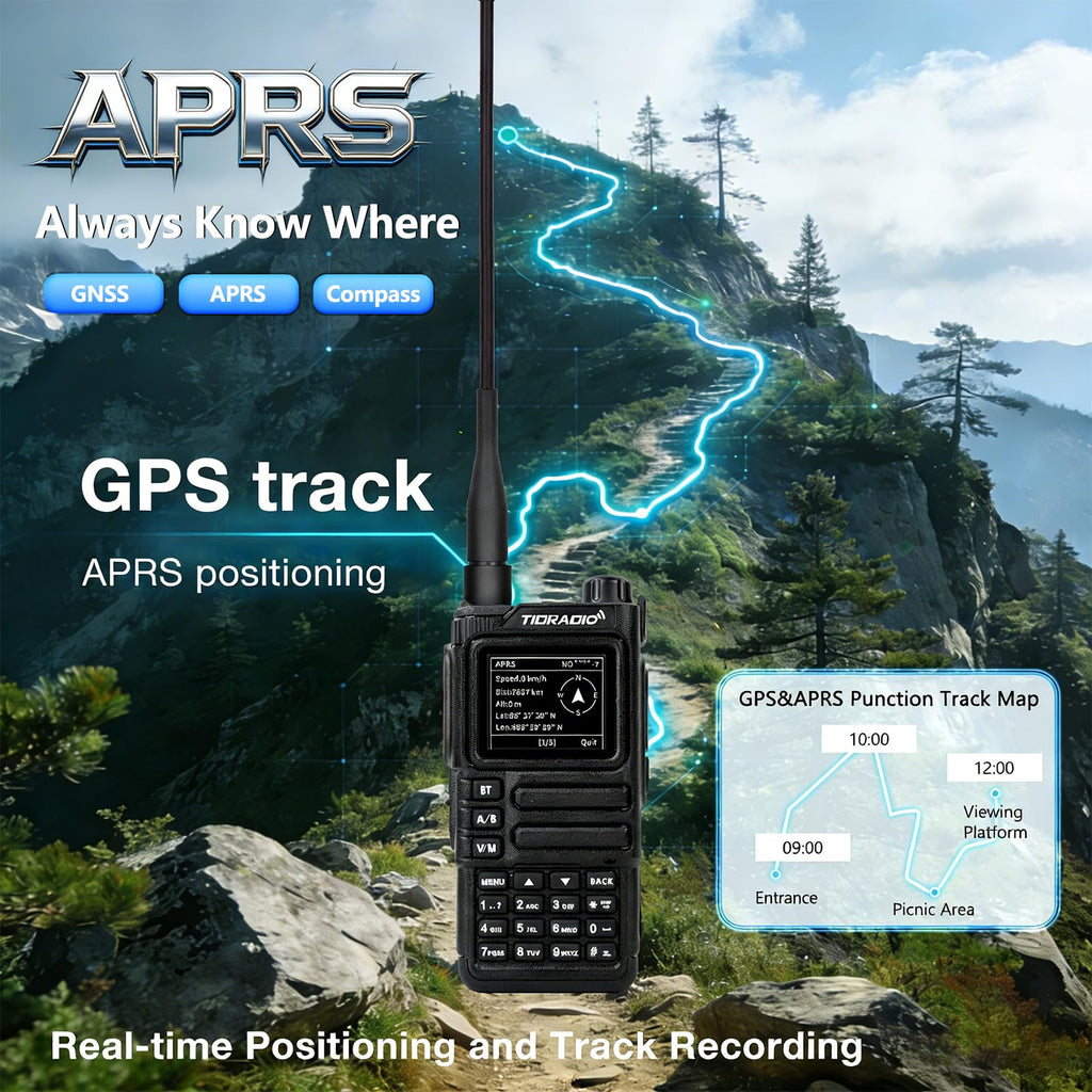 TIDRADIO TD-H9 10W GPS/APRS GMRS Handheld Radio, APP/Web Programming, Bluetoth, Noise Reduction, Repeater Capable, Spectrum Analysis, Compass, Air Band, NOAA, Long Range Walkie Talkies for Off-Roading