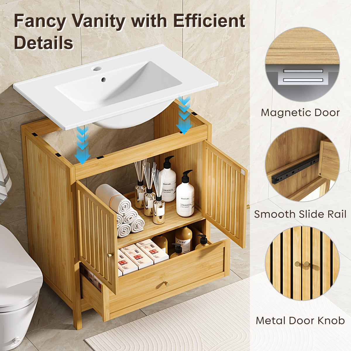 30" Bathroom Vanity with Sink, Modern Bathroom Cabinet, White