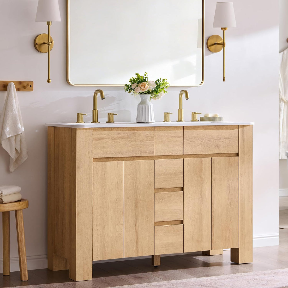 T4TREAM 47.6 Inch Modern Bathroom Vanity with Double Sink, Natural Oak