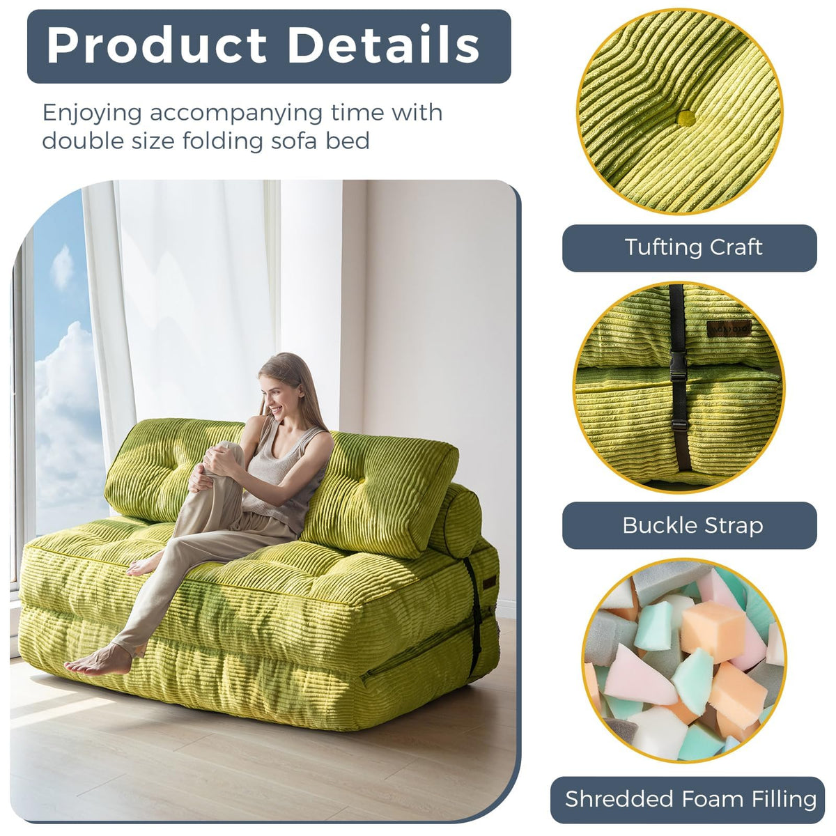 MAXYOYO Folding Sofa Bed, Convertible Chair Bed with Pillow