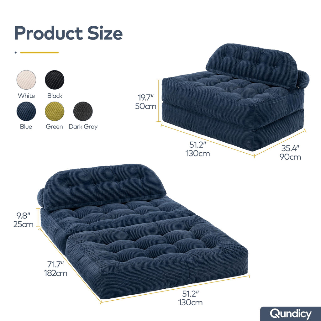 Convertible Corduroy Floor Sofa, 3-in-1 Folding Lazy Sofa Bed with Adjustable Backrest, Soft Bean Bag Chair Lounger for Living Room, Bedroom, Guest Room, Oversized Sleeper Chair