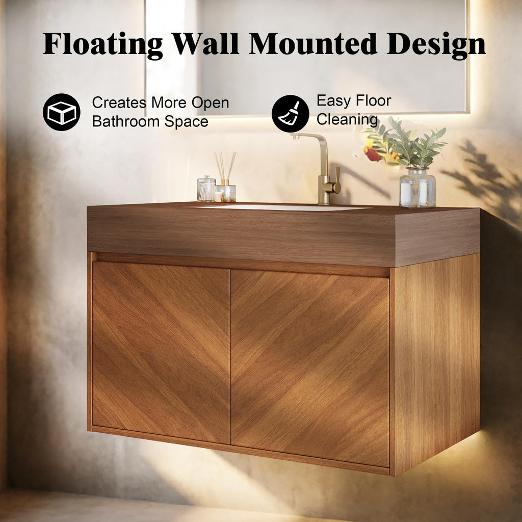 36 Inch Bathroom Vanity with Sink, Black Floating Wall Mounted Vanity