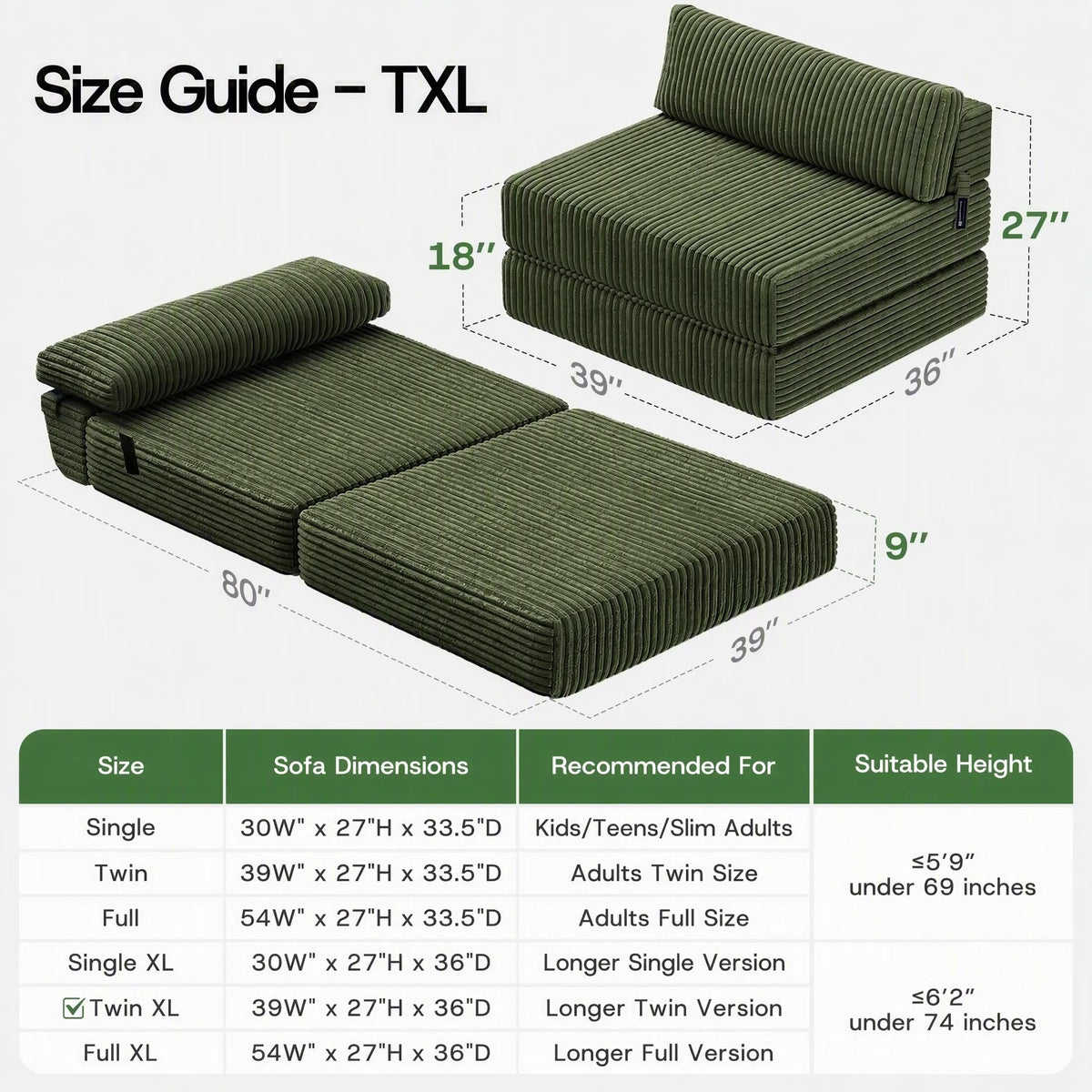 Folding Sofa Bed Convertible 4 in 1 Sleeper Chair Gray Single