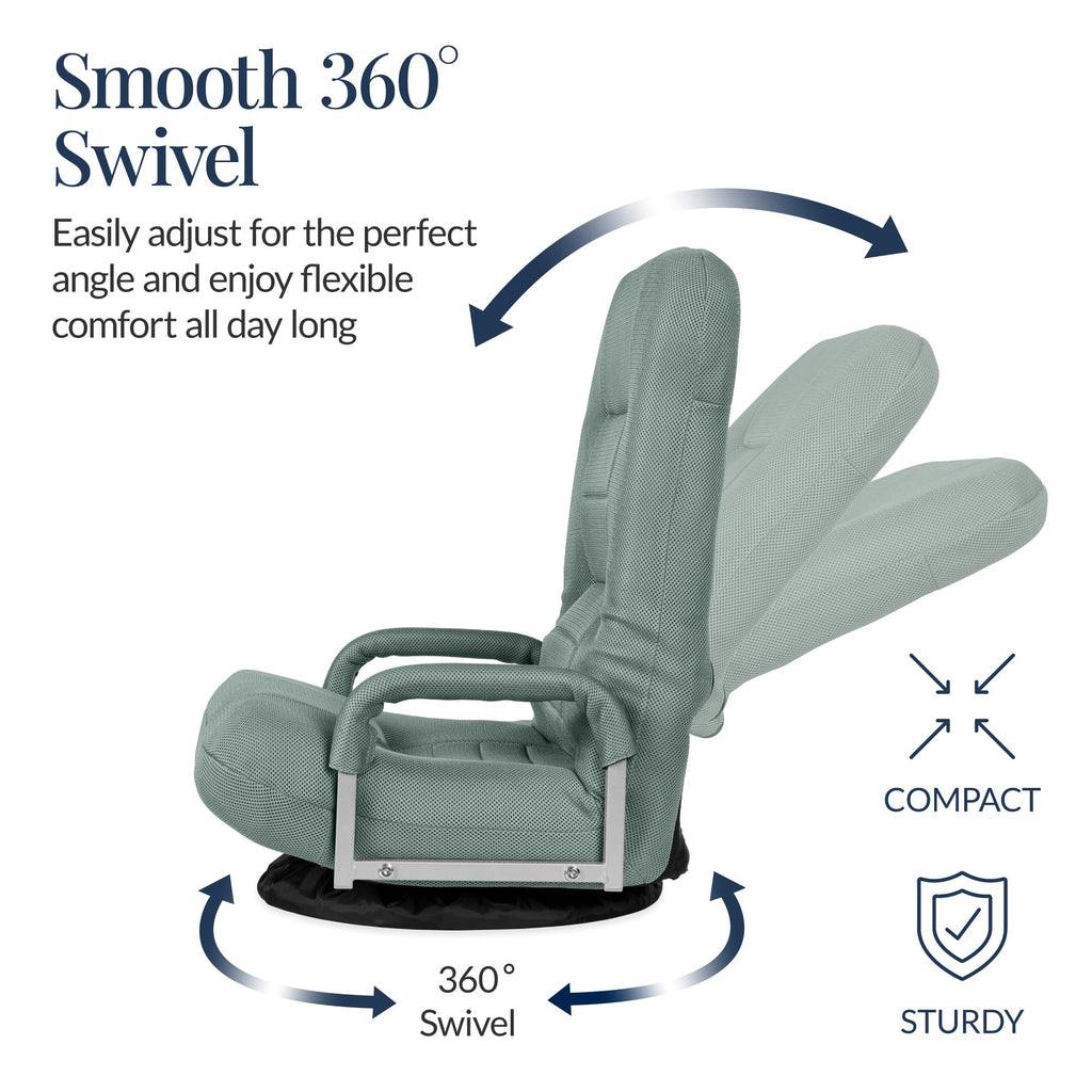 Best Choice Products Swivel Gaming Chair 360 Degree Multipurpose Floor Chair Rocker for TV, Reading, Playing Video Games w/Lumbar Support, Armrest Handles, Adjustable Foldable Backrest - Black/Black